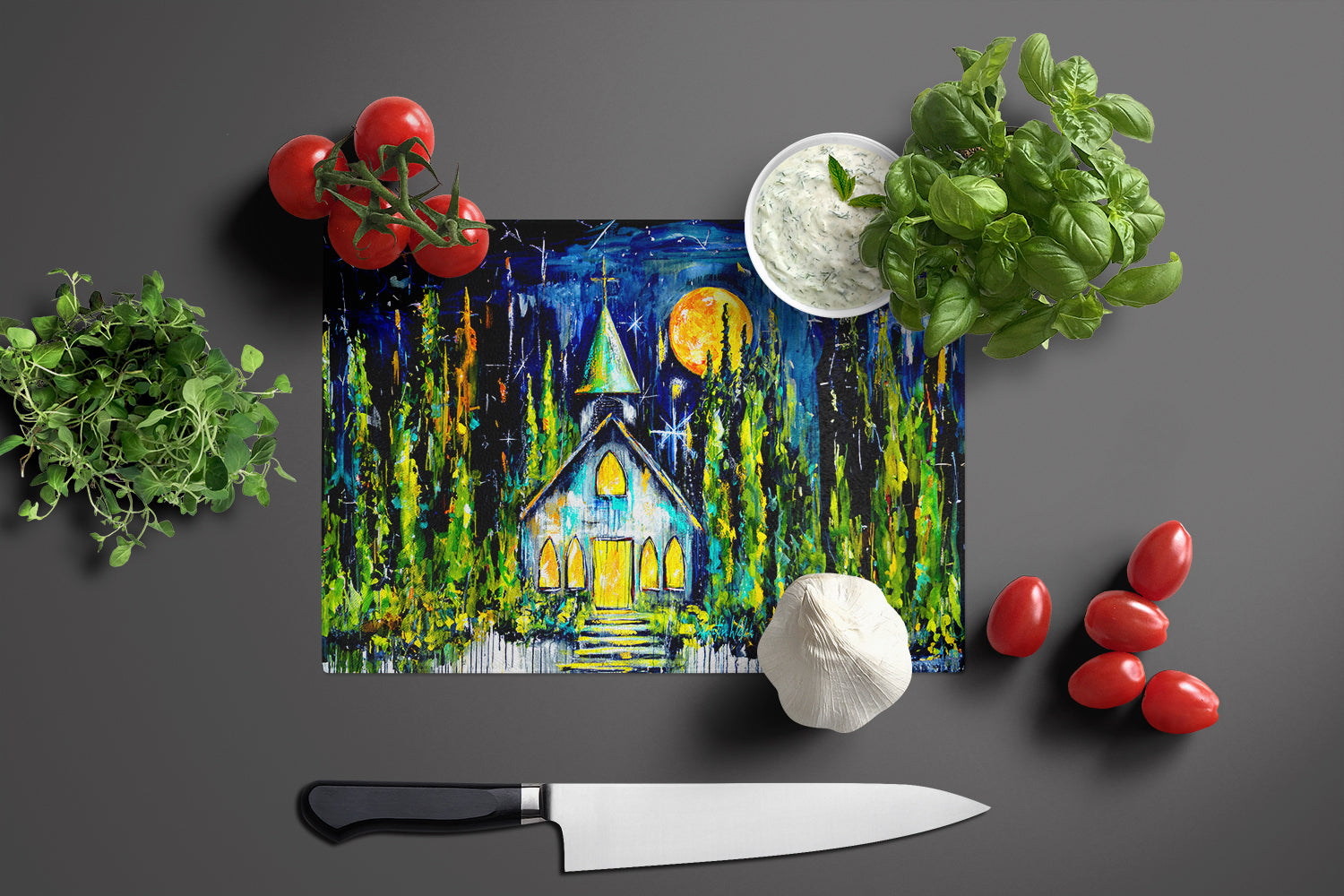 Rock of Ages Church Glass Cutting Board