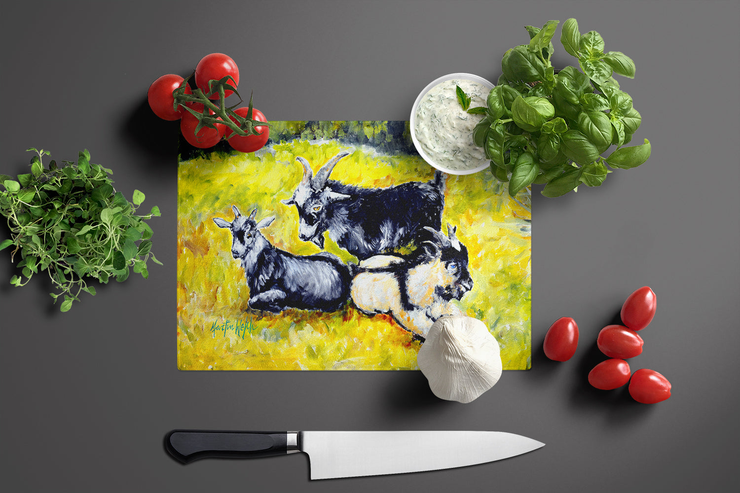Scooter Pooter and Tooter Goats Glass Cutting Board