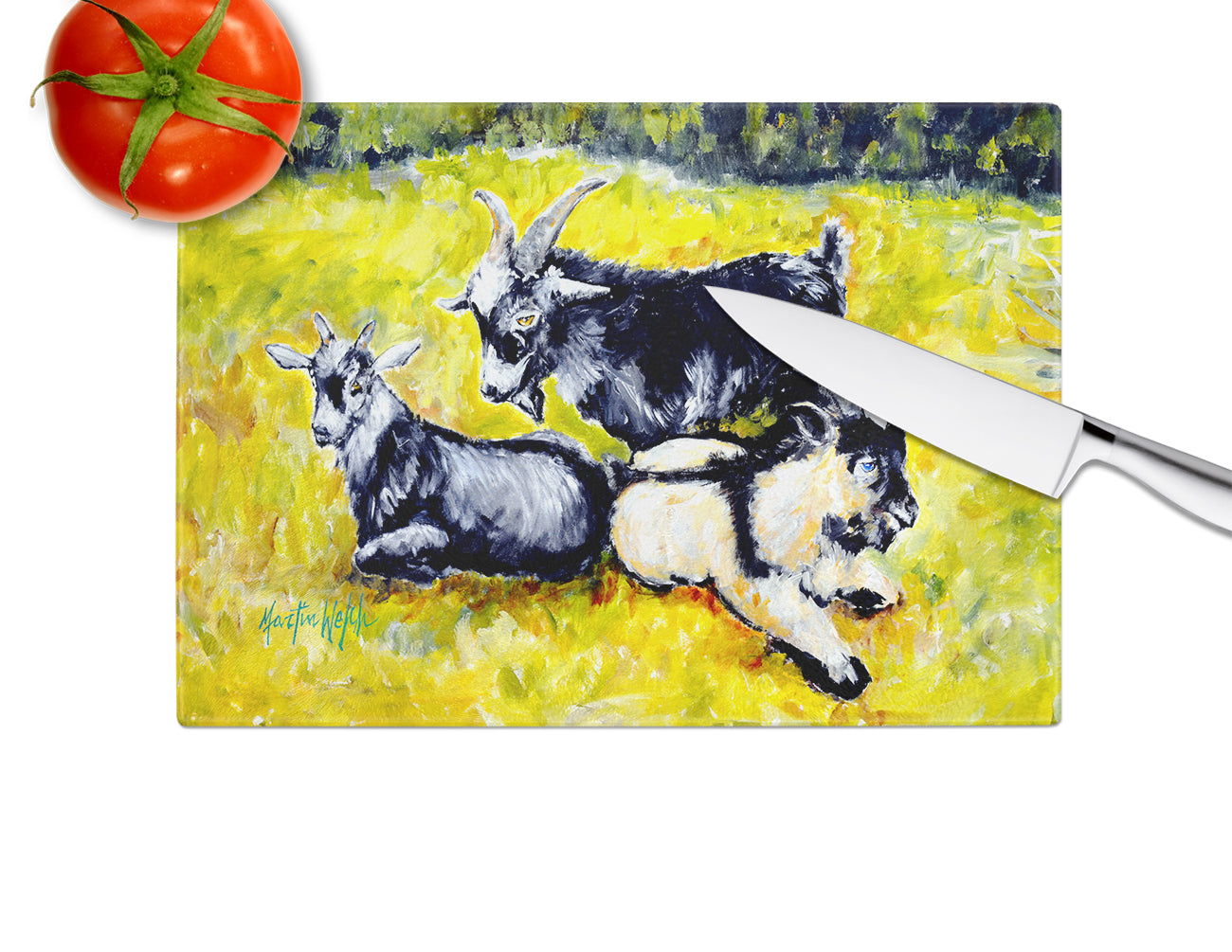 Scooter Pooter and Tooter Goats Glass Cutting Board