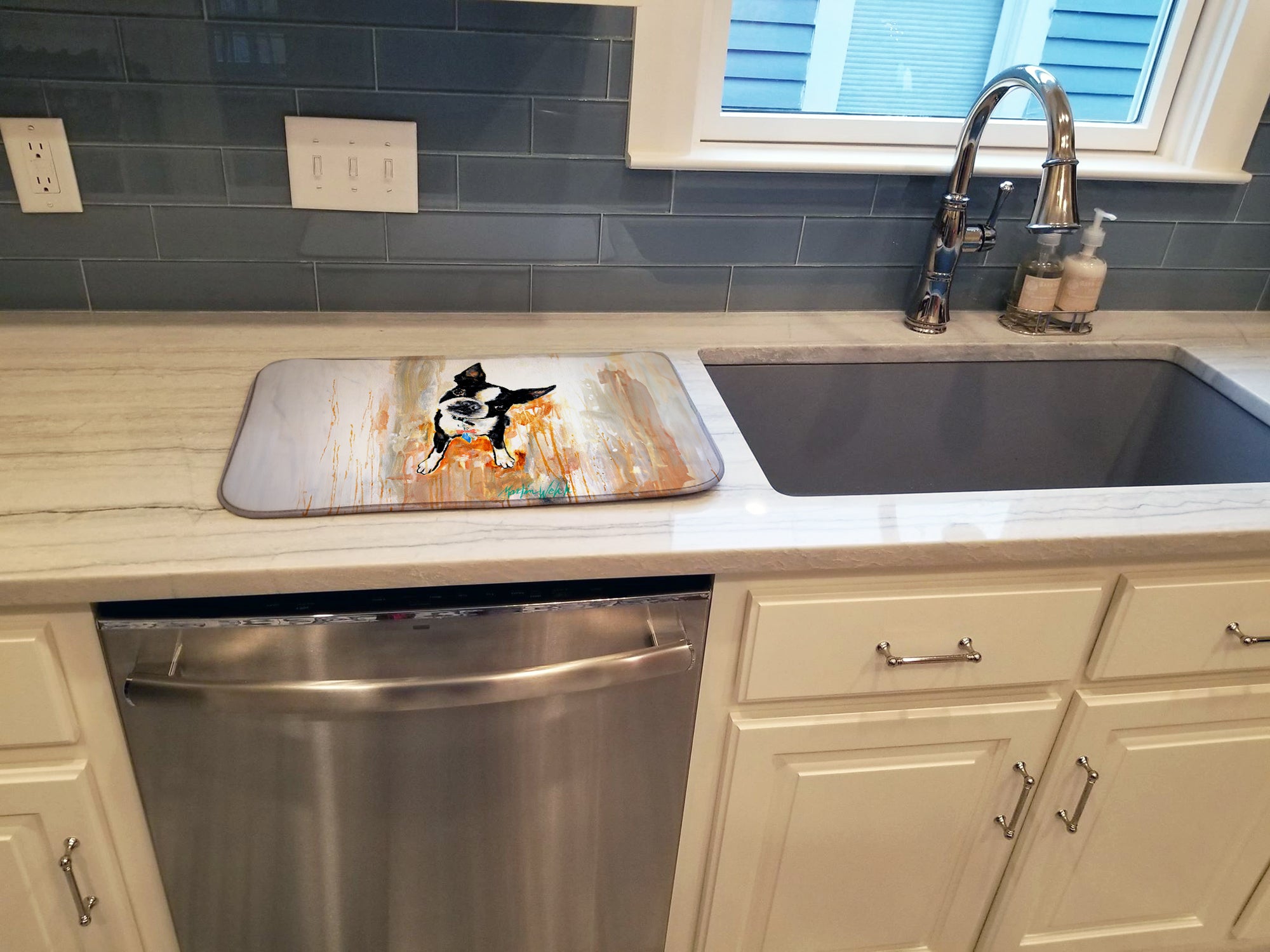 Boston Terrier Scout Dish Drying Mat
