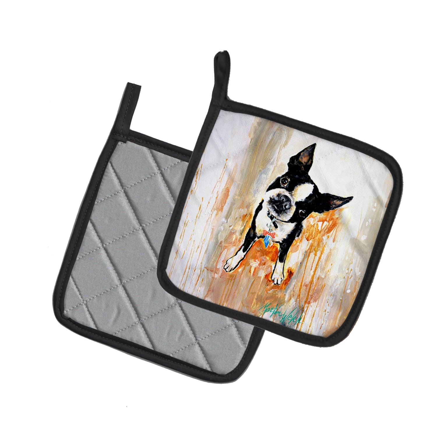 Boston Terrier Scout Pair of Pot Holders