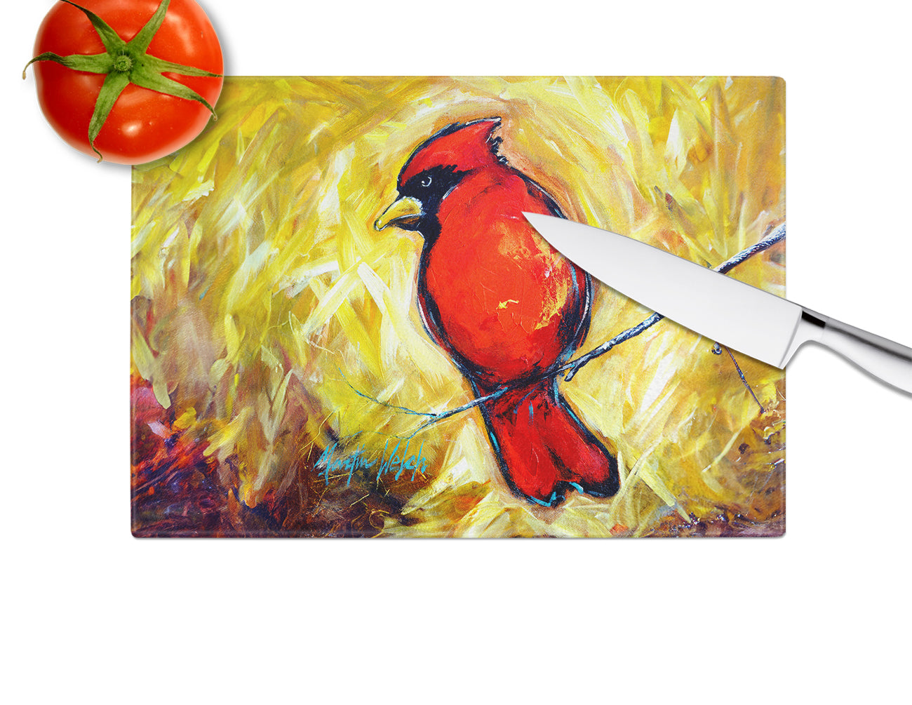 Sha Red Baba Bird Glass Cutting Board