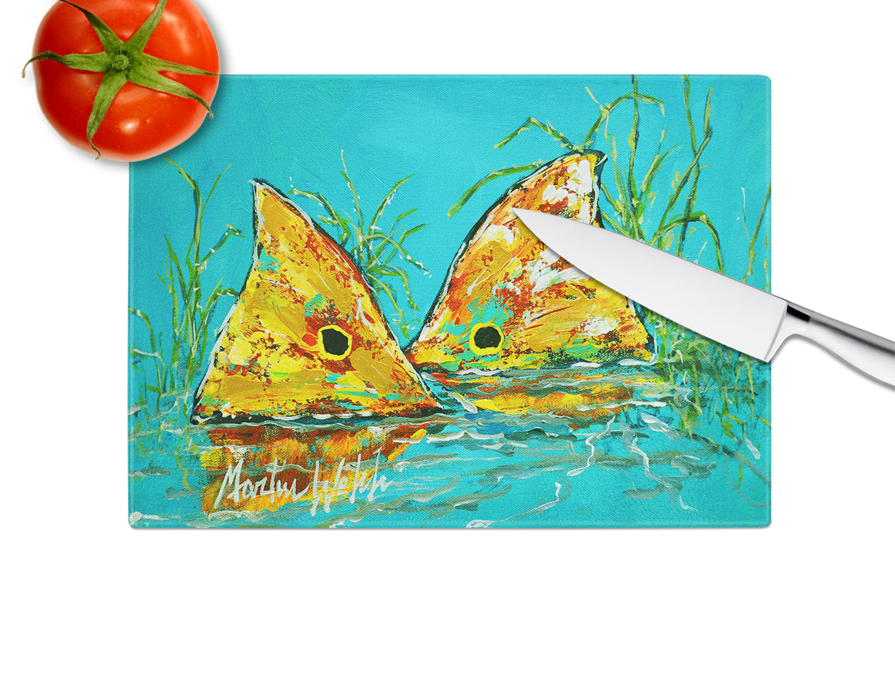 Side By Side Red Fish Glass Cutting Board