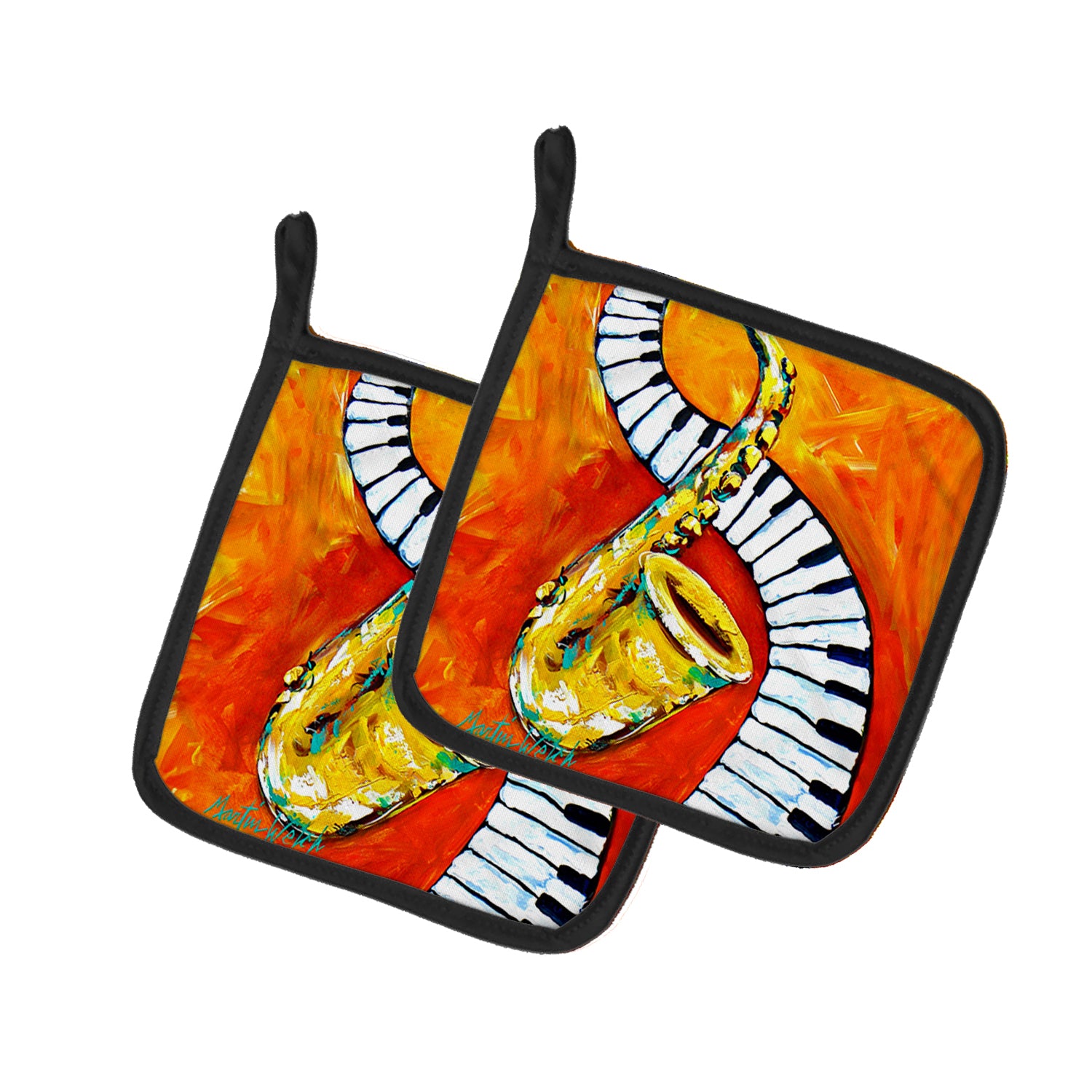 Buy this Something Blues Saxaphone and Piano Pair of Pot Holders