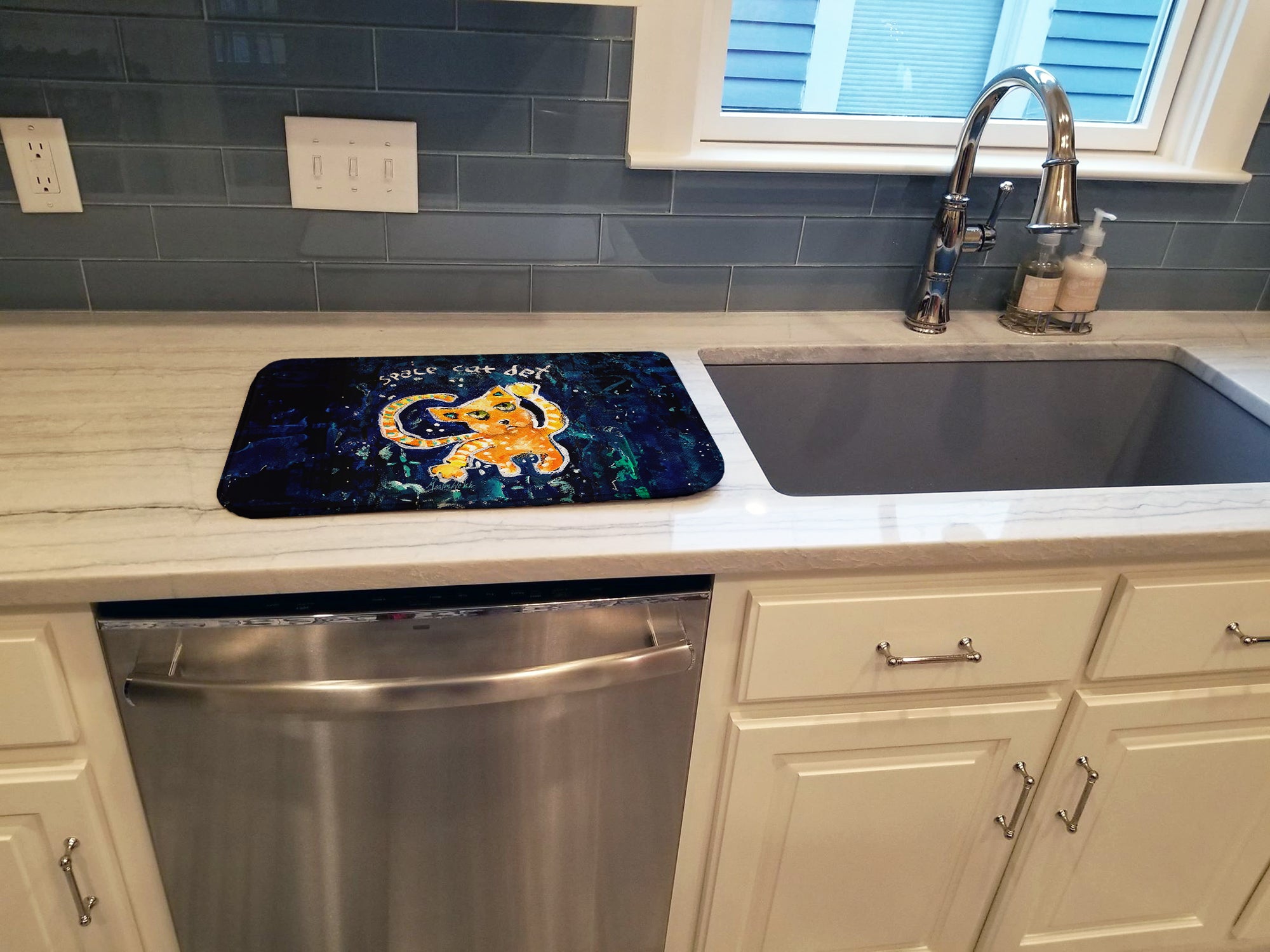 Space Cat Det Cat Dish Drying Mat