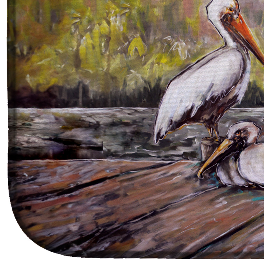 Three Pelicans on a Pier Dish Drying Mat
