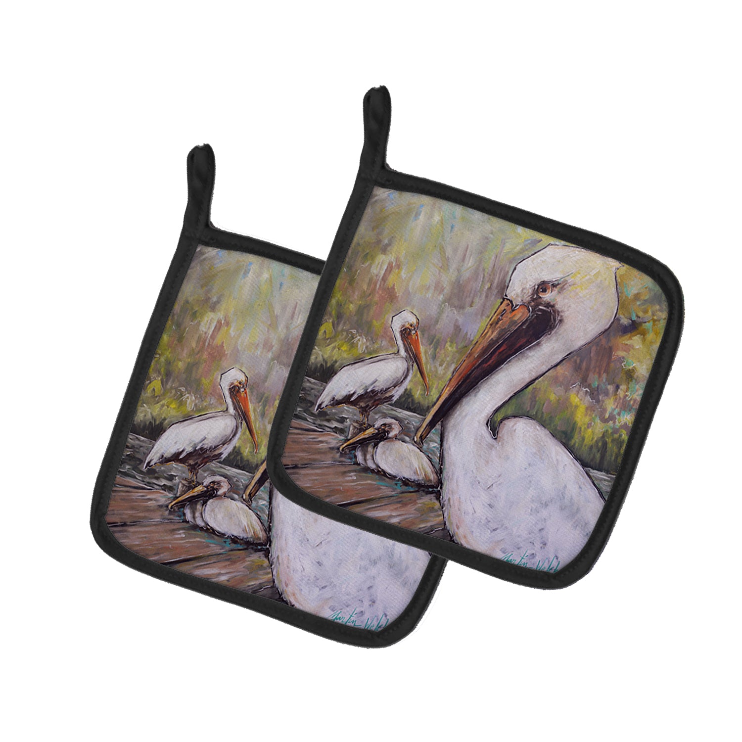 Buy this Three Pelicans on a Pier Pair of Pot Holders