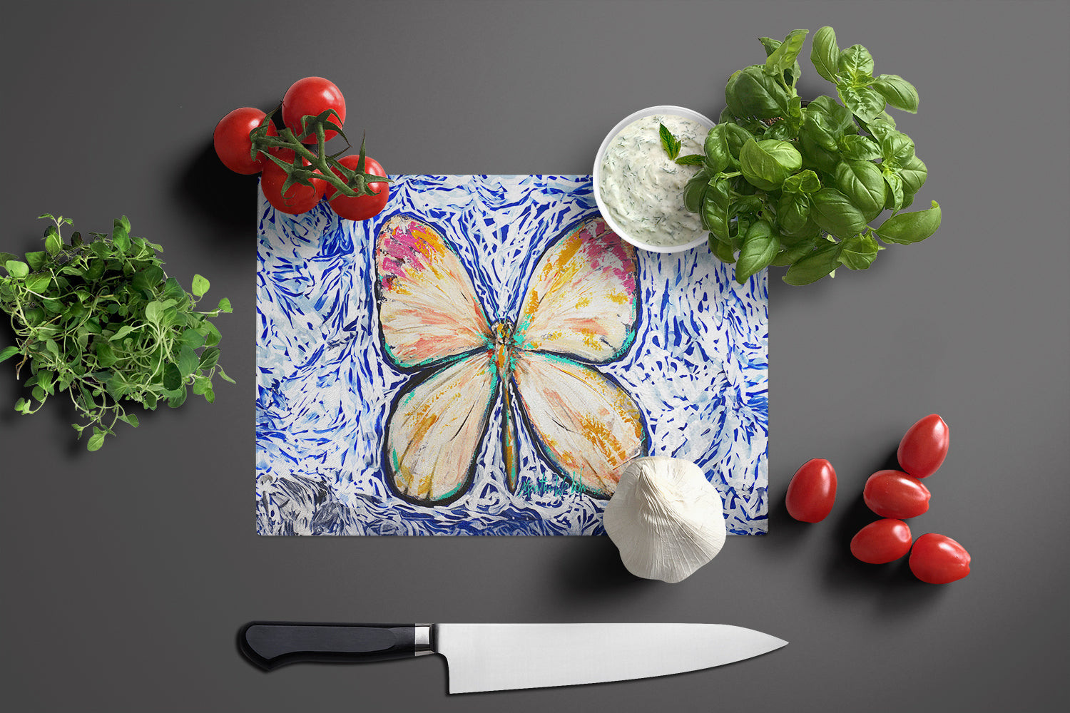 Butterfly Violet Tip Glass Cutting Board