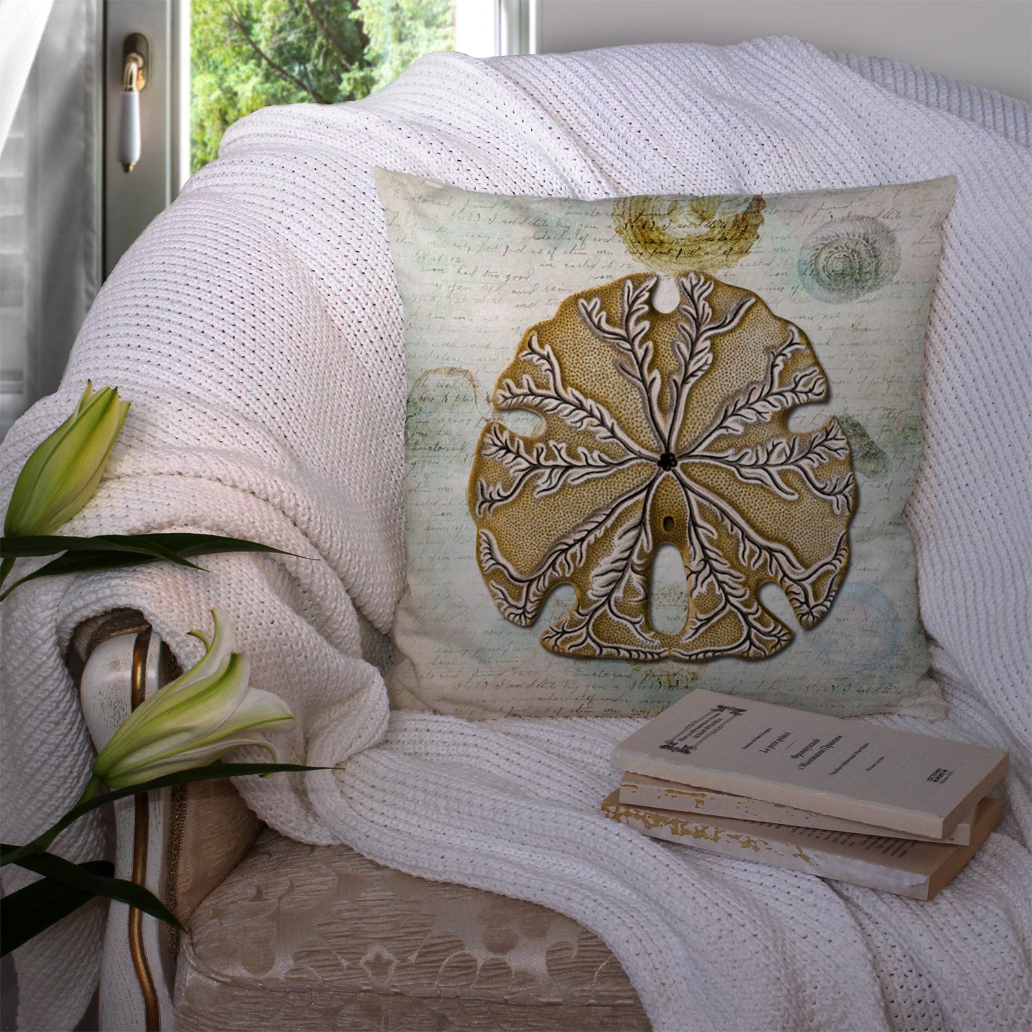 Caroline's Treasures Sand Dollar Throw Pillow - 14x14 Decorative Pillow – Art for Your Home & Patio