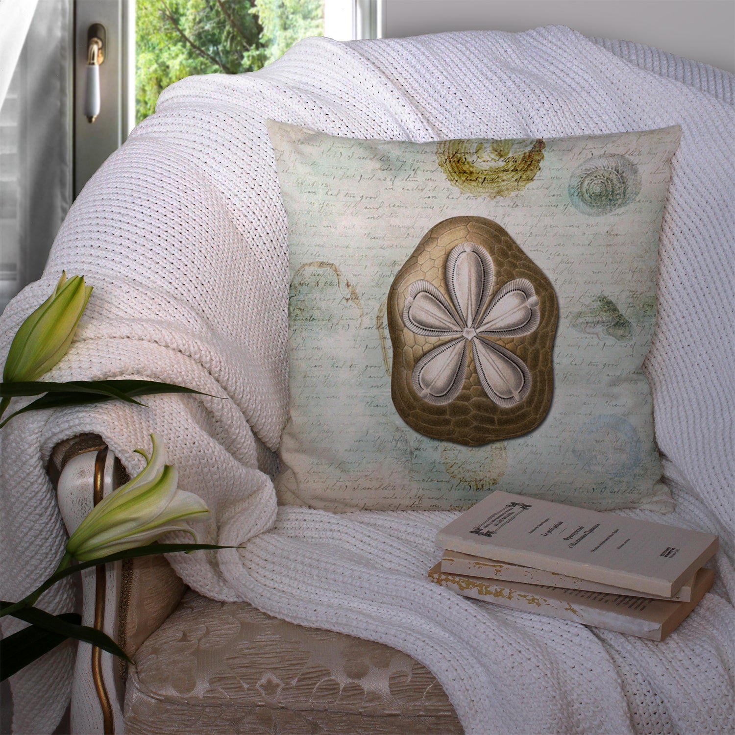 Caroline's Treasures Sand Dollar Throw Pillow - 14x14 Decorative Pillow – Art for Your Home & Patio