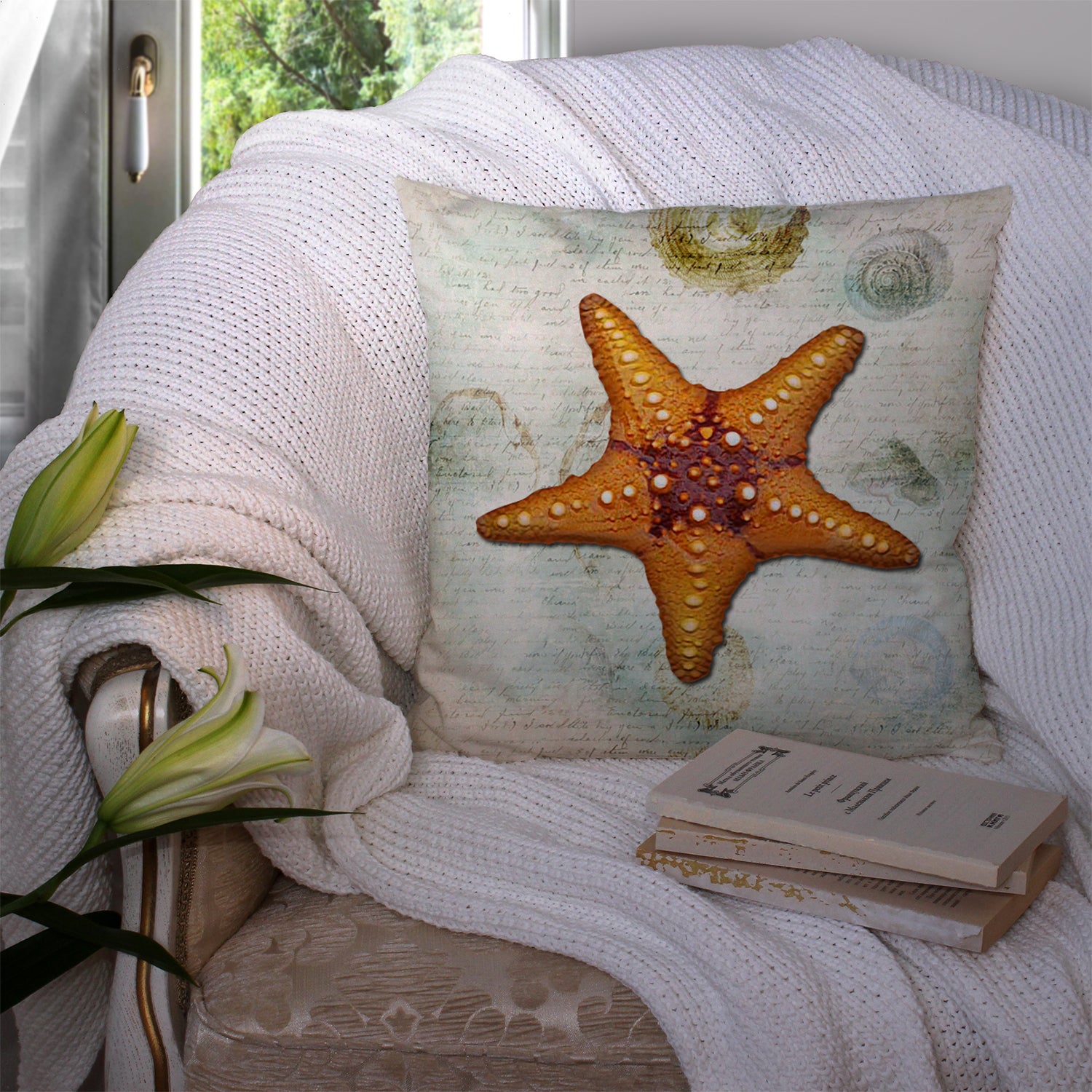 Caroline's Treasures Starfish Throw Pillow - 14x14 Decorative Pillow – Art for Your Home & Patio
