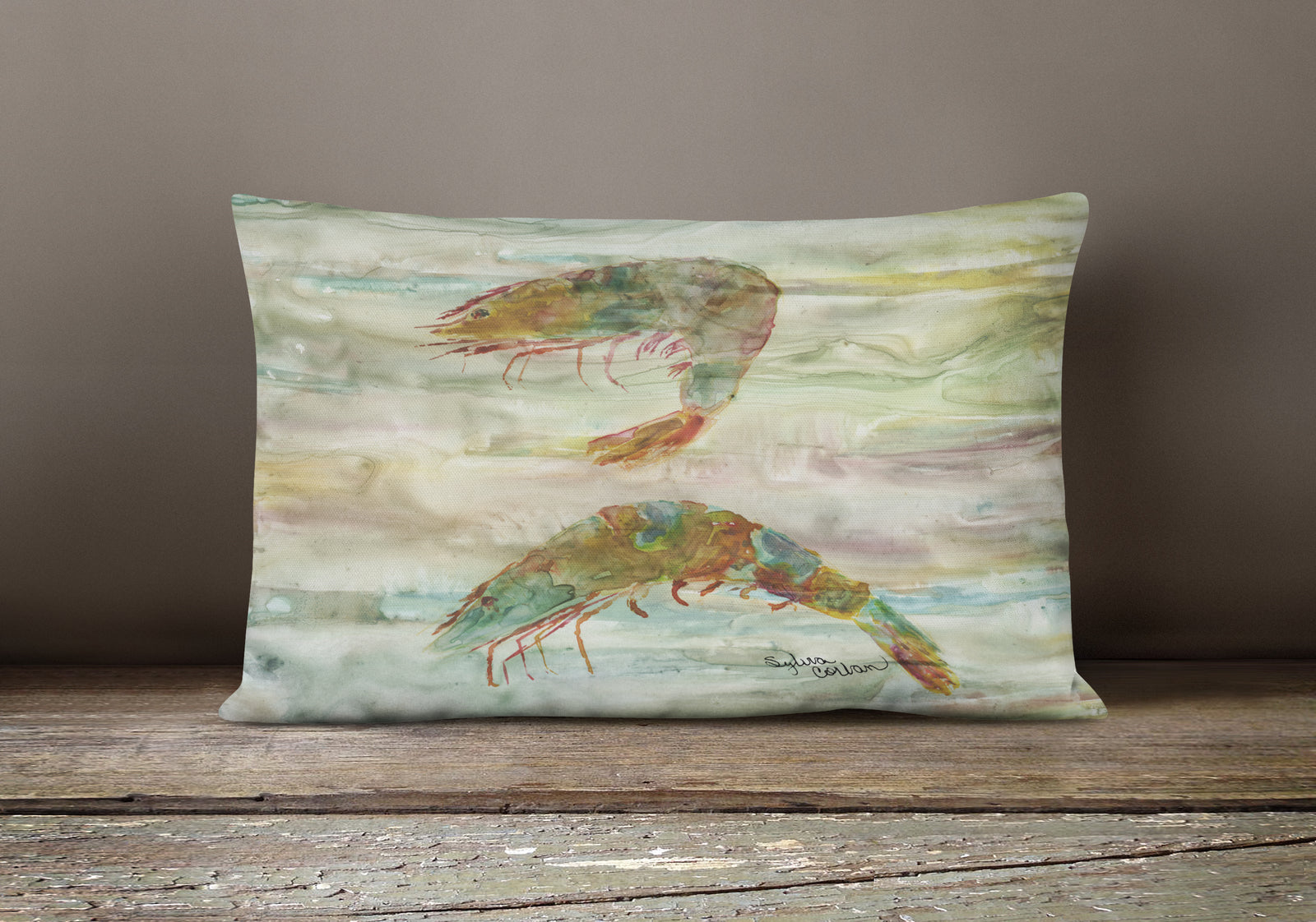 Caroline's Treasures Shrimp Sunset Canvas Fabric Decorative Pillow SC2014PW1216