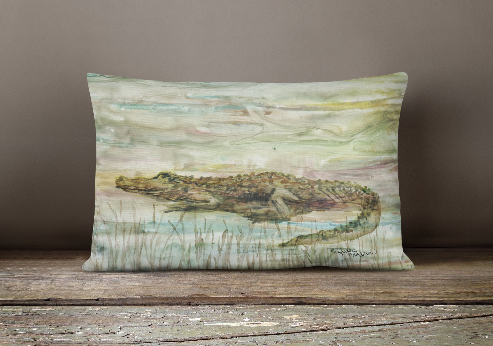 Caroline's Treasures Alligator Sunset Canvas Fabric Decorative Pillow SC2016PW1216