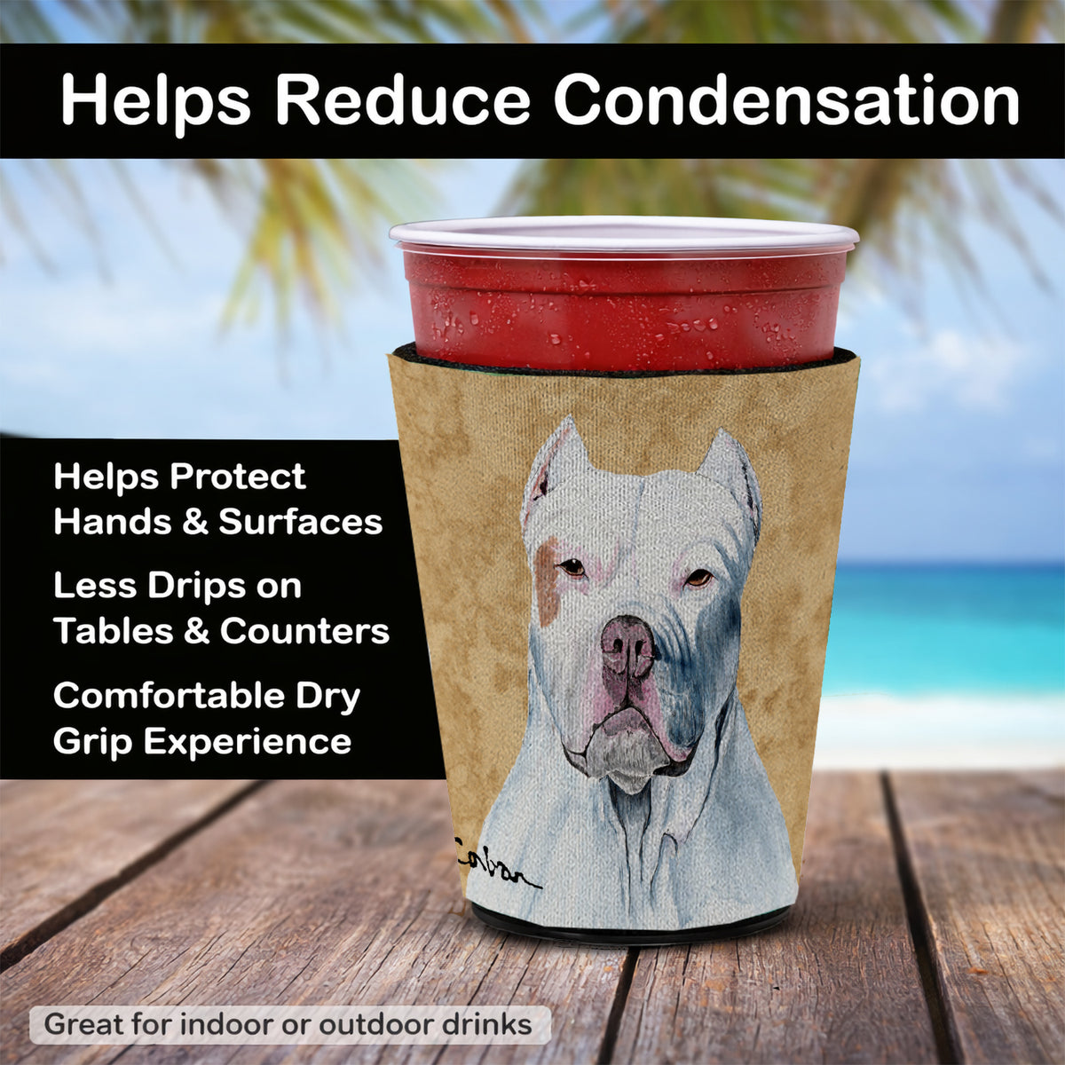 Caroline's Treasures Pit Bull Wipe your Paws Red Cup Hugger Sleeve for 16–22 oz Party Cups, Insulated Foam Drink Holder for Iced Coffee, Tailgate & BBQ Reusable