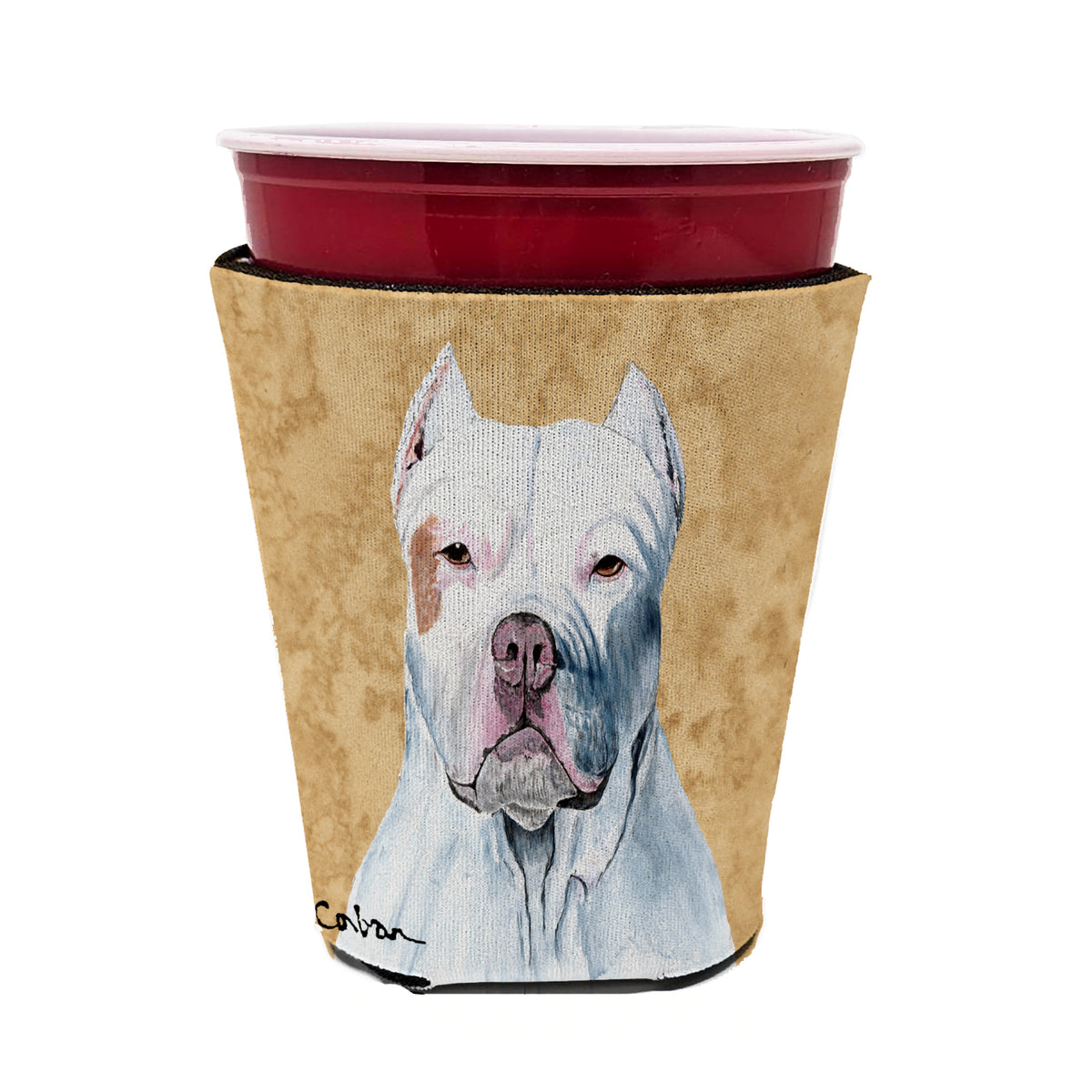 Caroline's Treasures Pit Bull Wipe your Paws Red Cup Hugger Sleeve for 16–22 oz Party Cups, Insulated Foam Drink Holder for Iced Coffee, Tailgate & BBQ Reusable