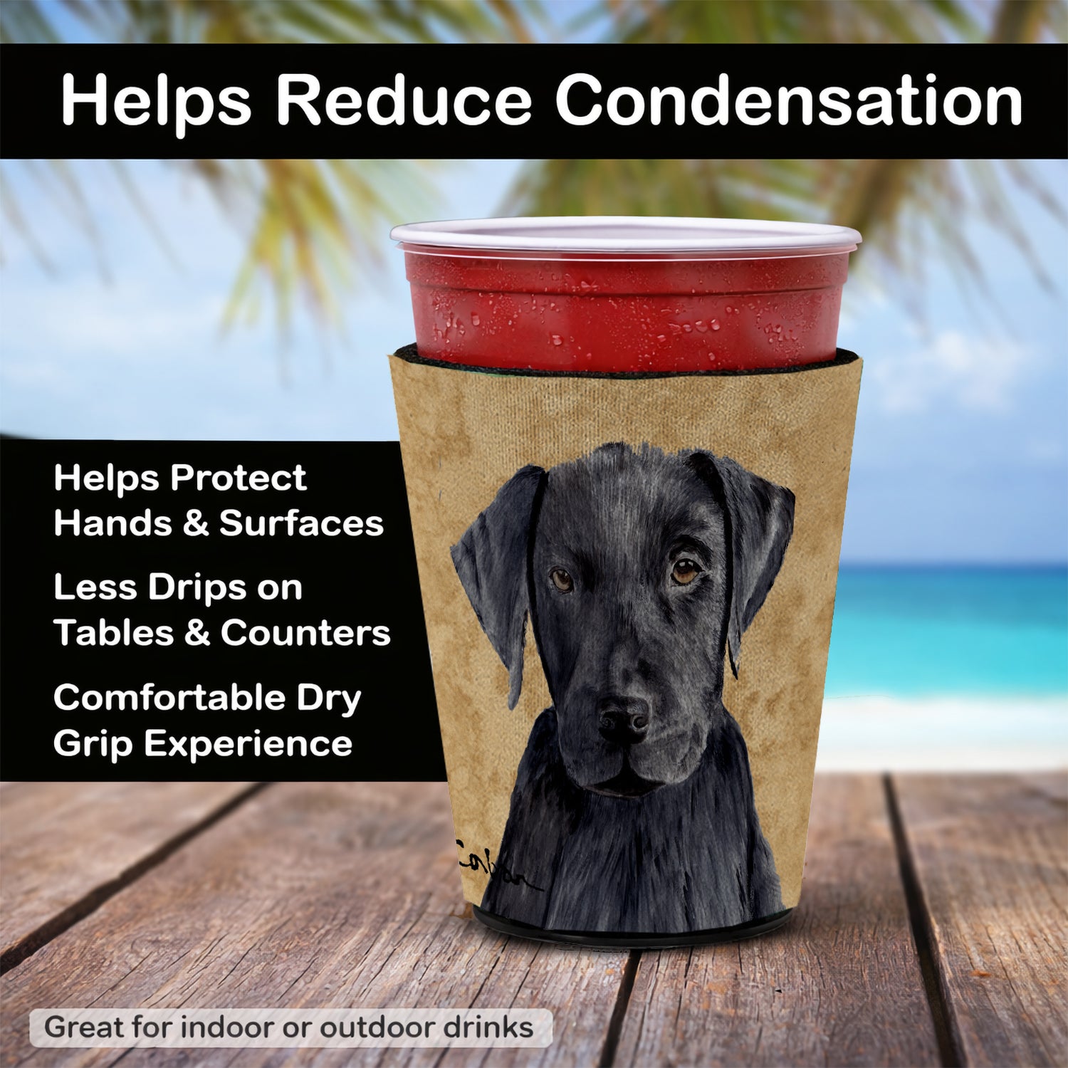 Caroline's Treasures Labrador Wipe your Paws Red Cup Hugger Sleeve for 16–22 oz Party Cups, Insulated Foam Drink Holder for Iced Coffee, Tailgate & BBQ Reusable