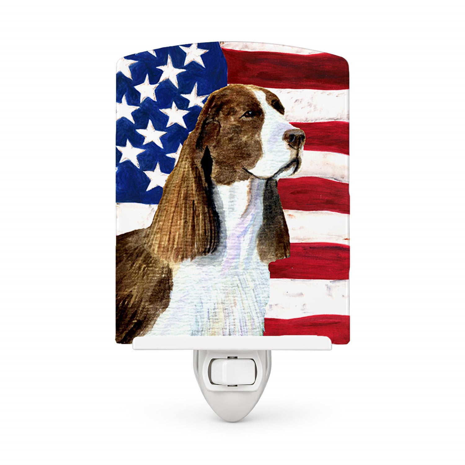 Caroline's Treasures USA American Flag with Springer Spaniel Ceramic Night Light Compact, UL-Certified, Ideal for Bedroom, Bathroom, Nursery, Hallway, Kitchen, 6x4x3, Multicolor