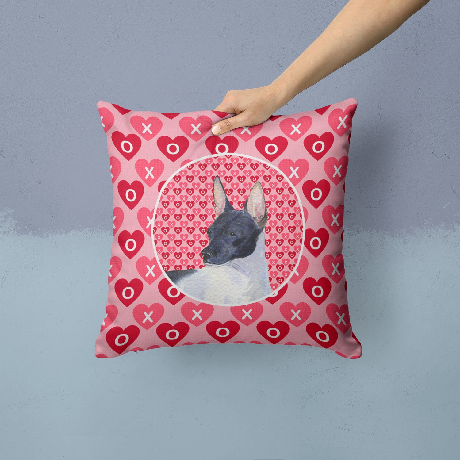 Caroline's Treasures Rat Terrier Hearts Love and Valentine's Day Portrait Throw Pillow - 14x14 Decorative Pillow – Art for Your Home & Patio SS4480PW1414