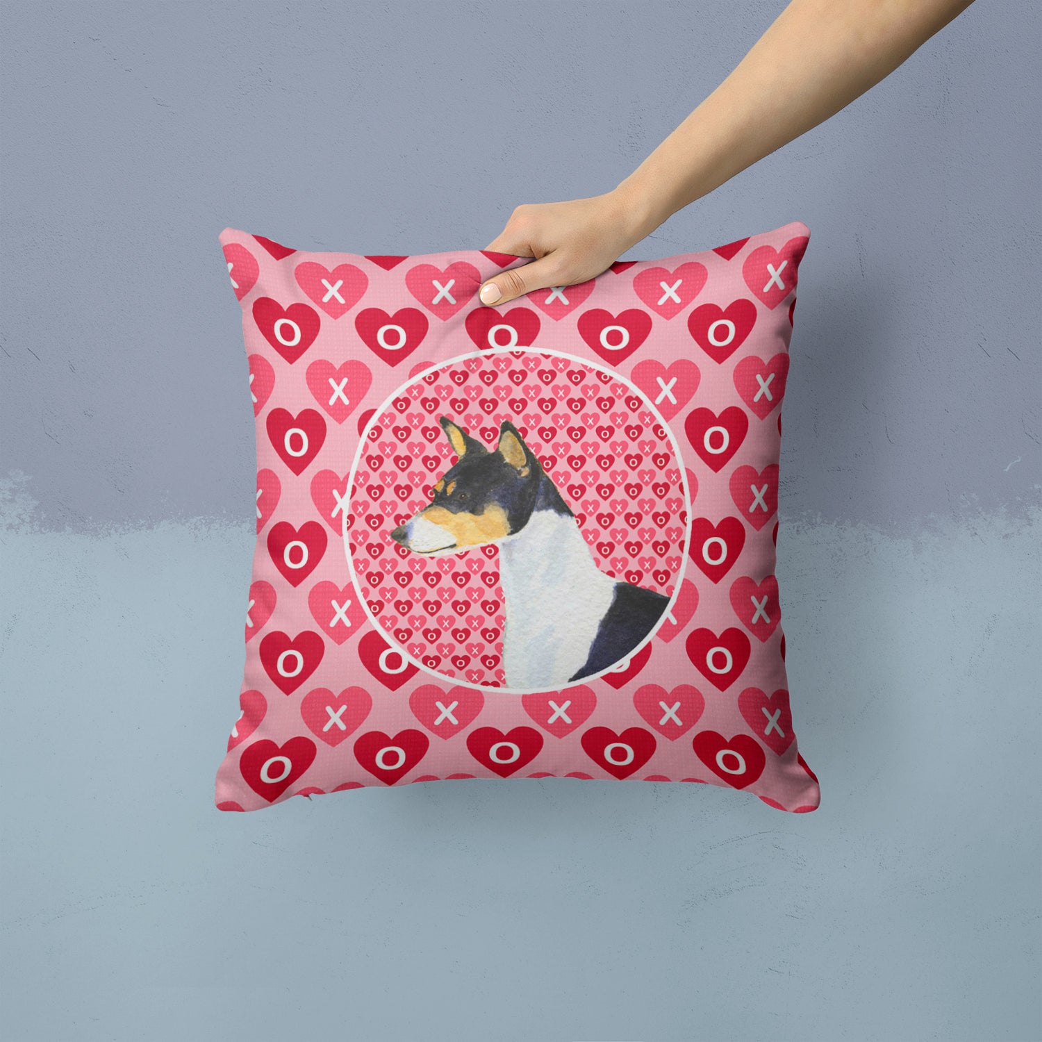 Caroline's Treasures Basenji Hearts Love and Valentine's Day Portrait Throw Pillow - 14x14 Decorative Pillow – Art for Your Home & Patio SS4514PW1414