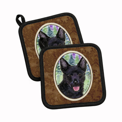 Caroline's Treasures Australian Kelpie Pot Holder Set of 2 Heat Resistant Quilted Hot Pads 7.5 x 7.5 Inch, Insulated Kitchen Trivets for Cooking & Baking