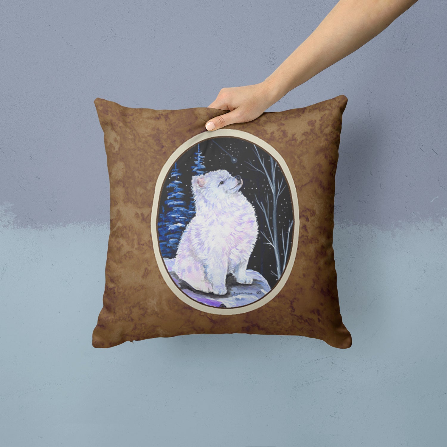 Caroline's Treasures Starry Night American Eskimo Throw Pillow - 14x14 Decorative Pillow – Art for Your Home & Patio