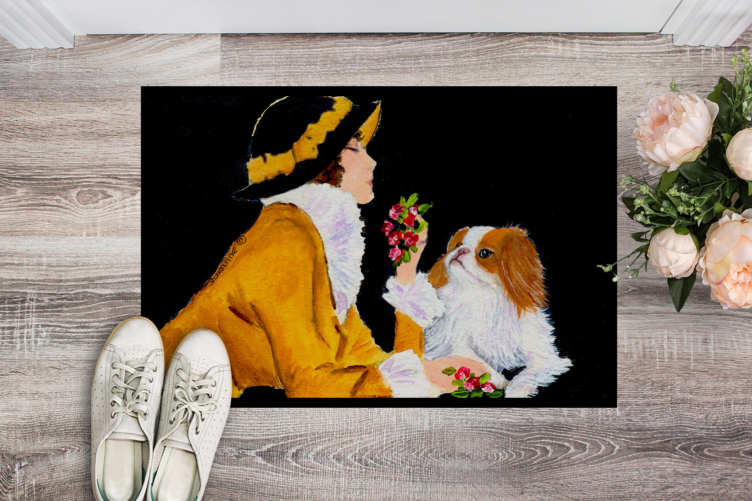 Caroline's Treasures Lady with her Japanese Chin Doormat - 24x36 Decorative Floor Mat – Indoor/Outdoor Rug with Artistic Flair Doormat