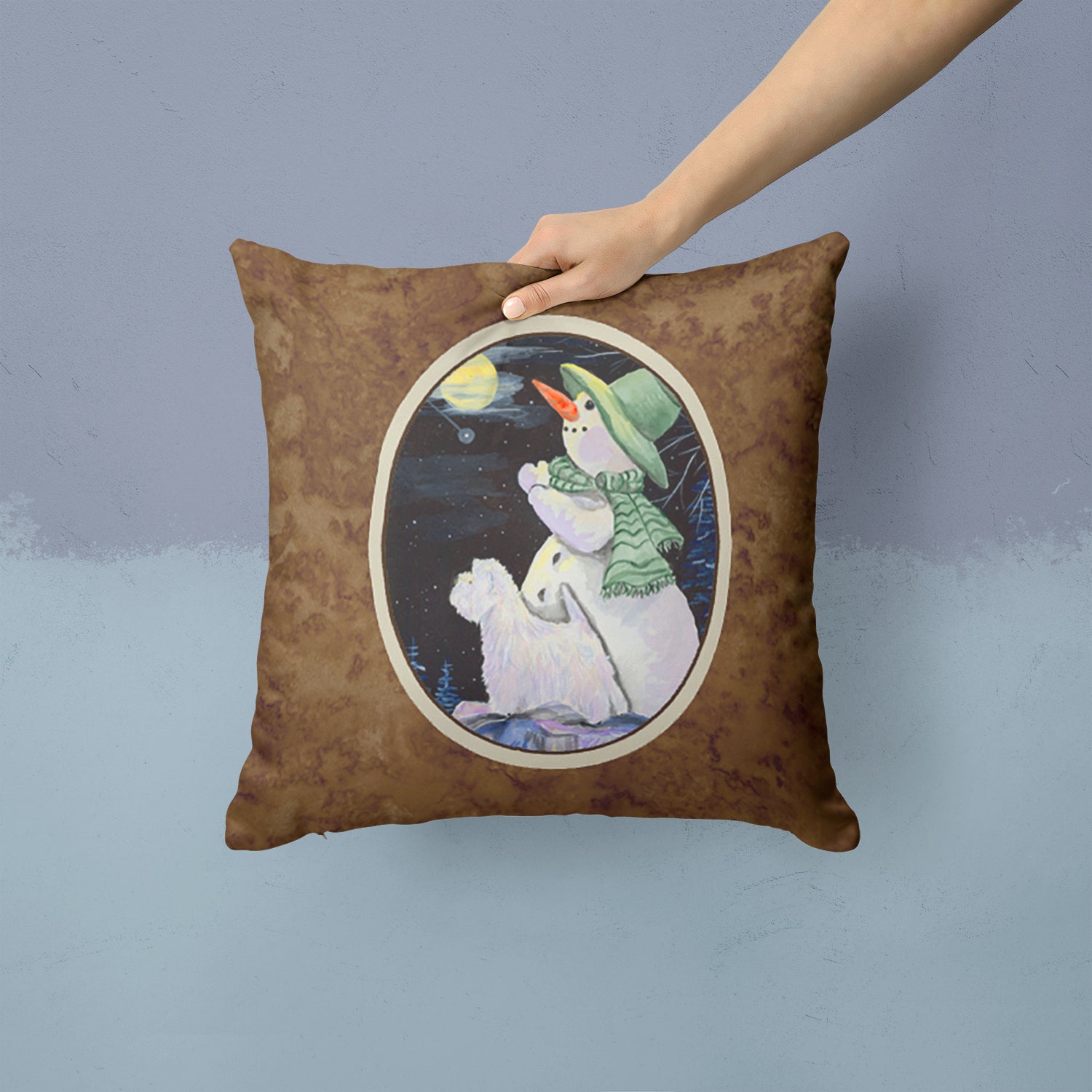 Caroline's Treasures Snowman with Westie Throw Pillow - 14x14 Decorative Pillow – Art for Your Home & Patio