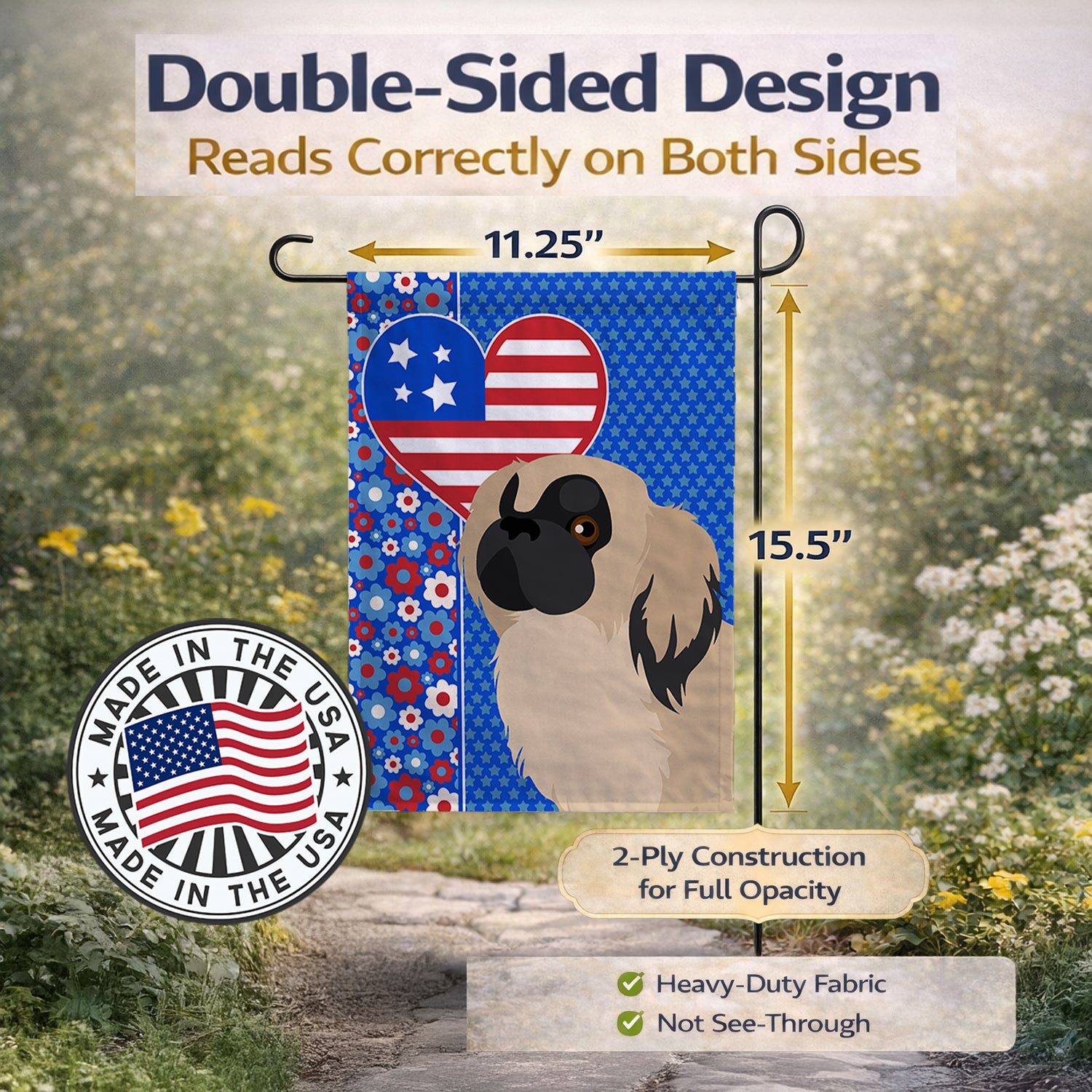 Cream Pekingese USA American Garden Flag Mailbox Decorative Yard Banner Outside Patio Artwork for Flower Beds, Garden Size, Multicolor