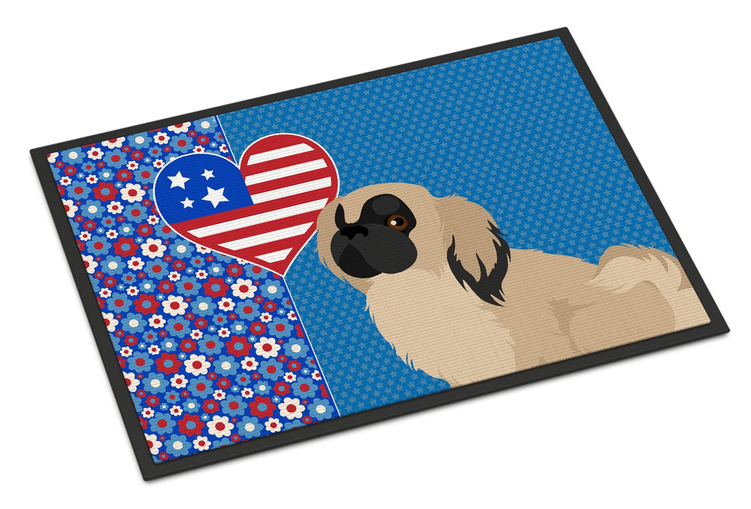 Caroline's Treasures Cream Pekingese USA American Doormat Front Door Mat Indoor Outdoor Rugs for Entryway, Non Slip Washable Low Pile, 24H X 36W