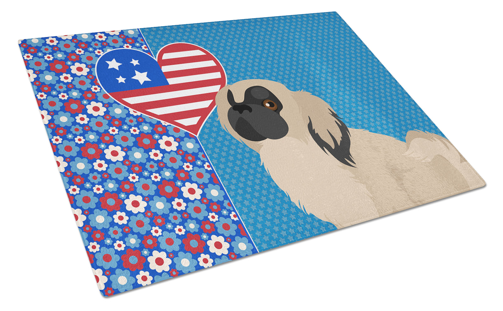 Caroline's Treasures Cream Pekingese USA American Cutting Board Tempered Glass Kitchen Cutting Surface, Heat Resistant Chopping Board with Non-Slip Feet, Decorative Food Prep & Serving