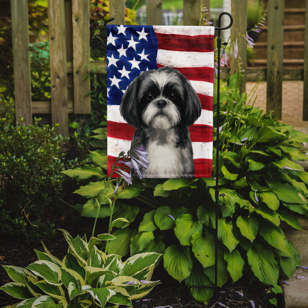 Caroline's Treasures Black and White Shih Tzu American Flag Garden Flag