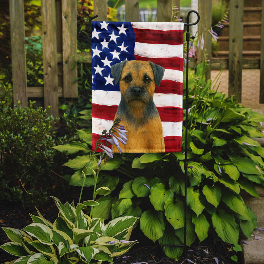 Caroline's Treasures Blue and Tan Border Terrier American Flag Garden Flag