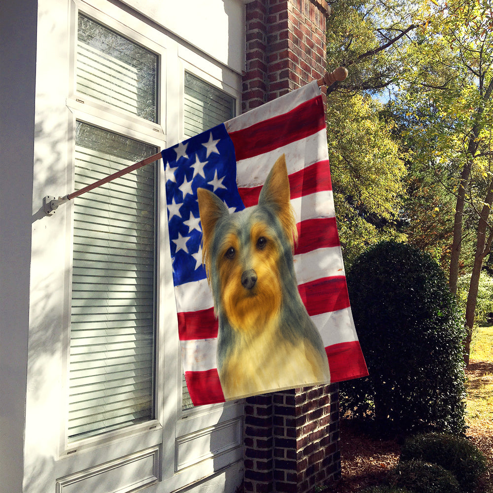 Caroline's Treasures Blue and Tan Silky Terrier American Flag House Flag