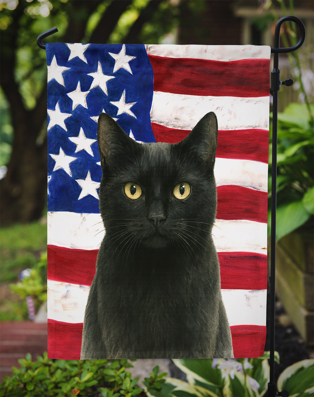 Caroline's Treasures Black Cat American Garden Flag