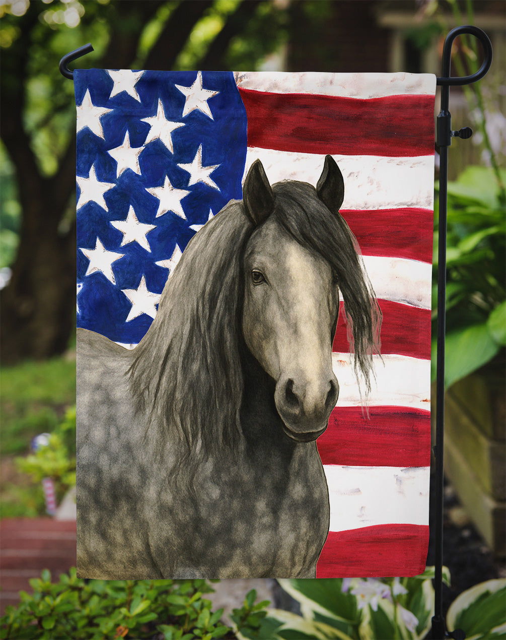 Caroline's Treasures Dapple Gray Gypsy Vanner Horse American Garden Flag