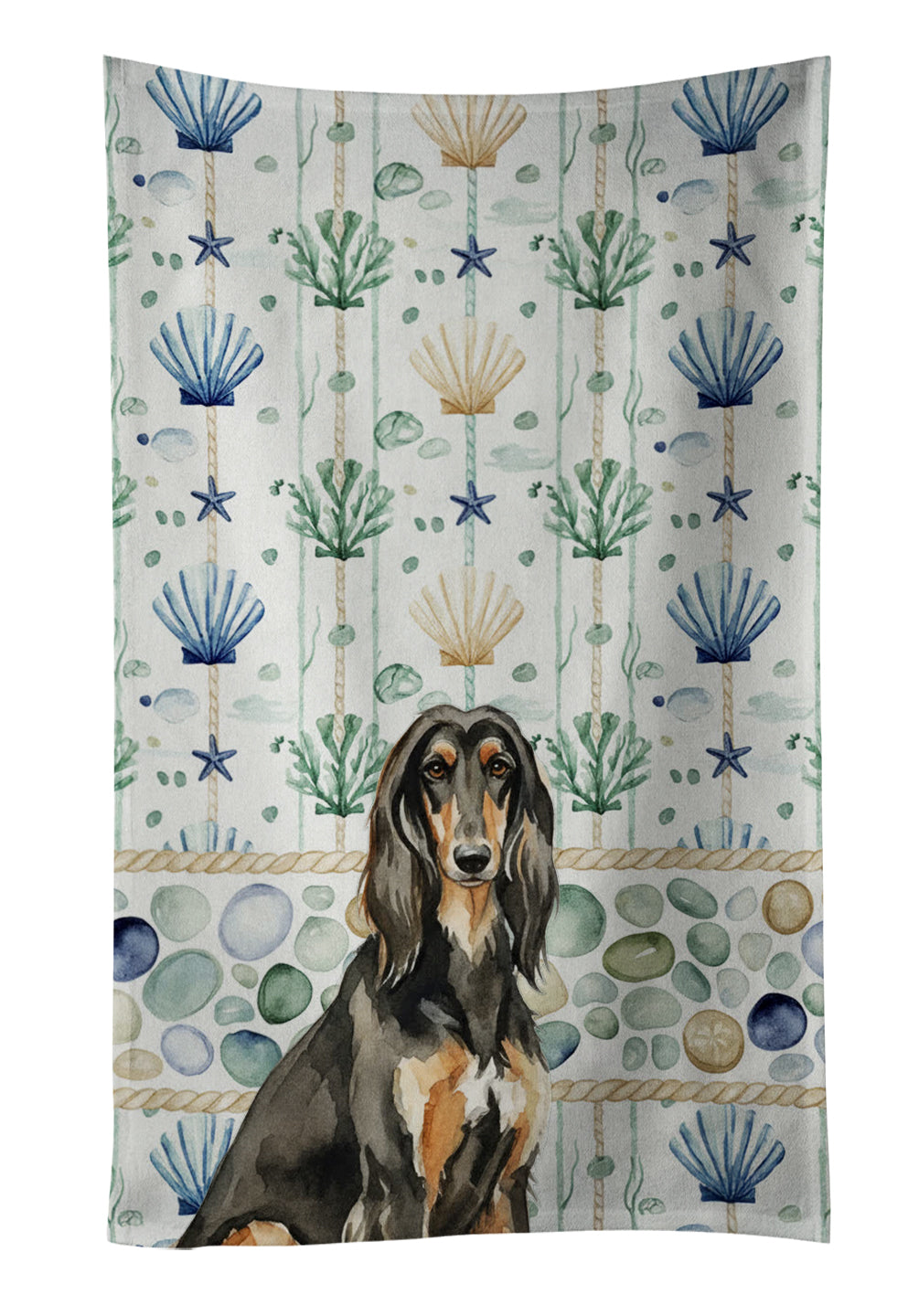 Caroline's Treasures Black & Tan Afghan Hound Coastal Sea Glass Kitchen Towel