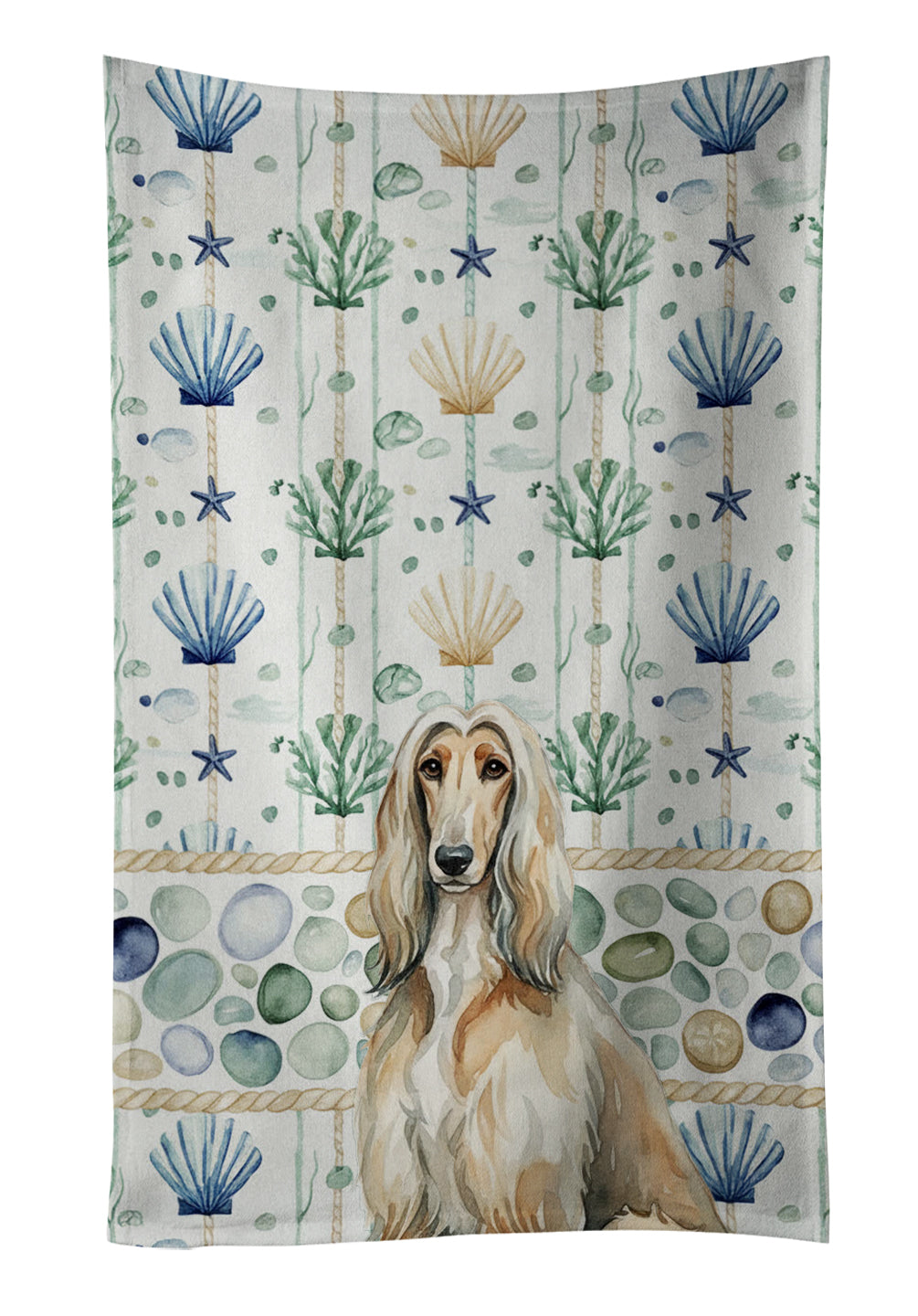 Caroline's Treasures Afghan Hound Coastal Sea Glass Kitchen Towel