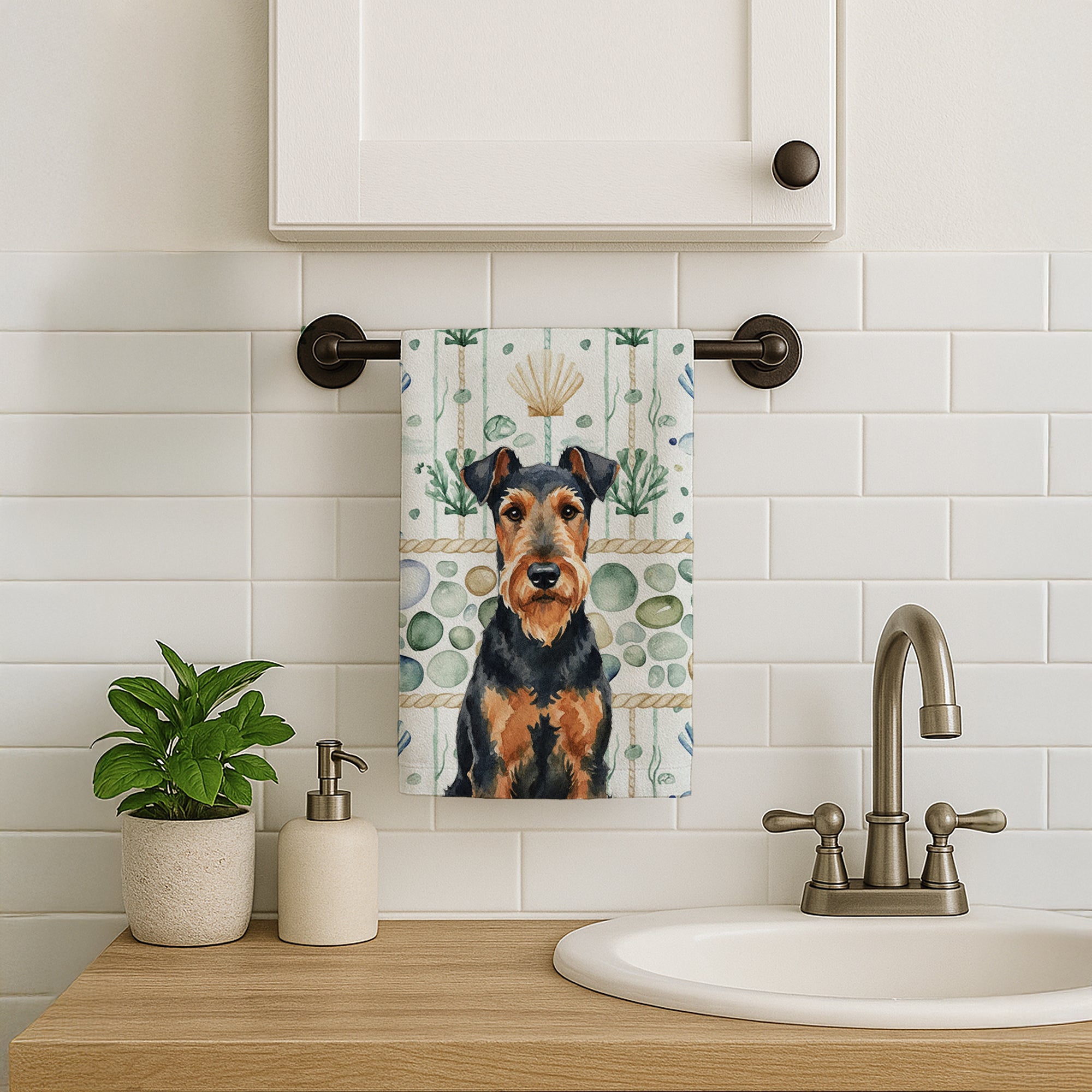 Caroline's Treasures Airedale Terrier Coastal Sea Glass Kitchen Towel