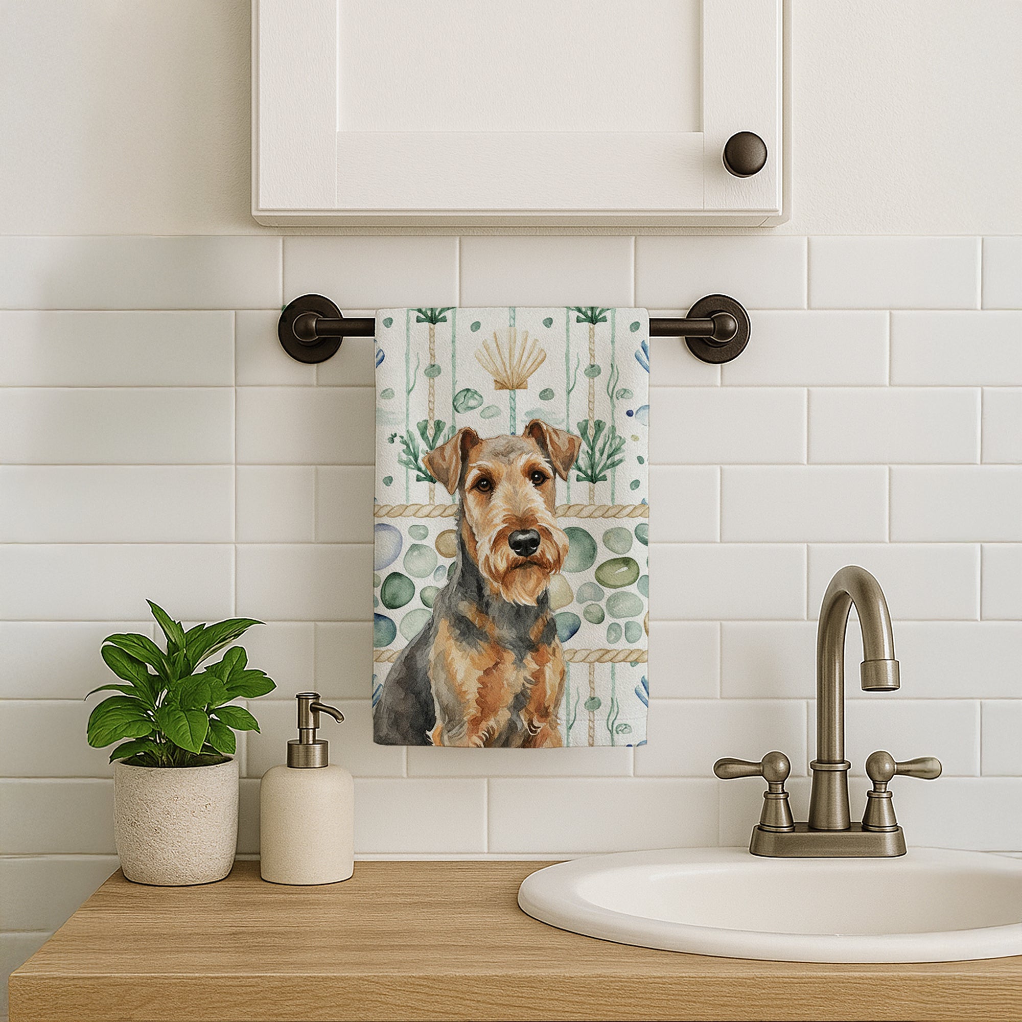 Caroline's Treasures Grizzle Airedale Terrier Coastal Sea Glass Kitchen Towel