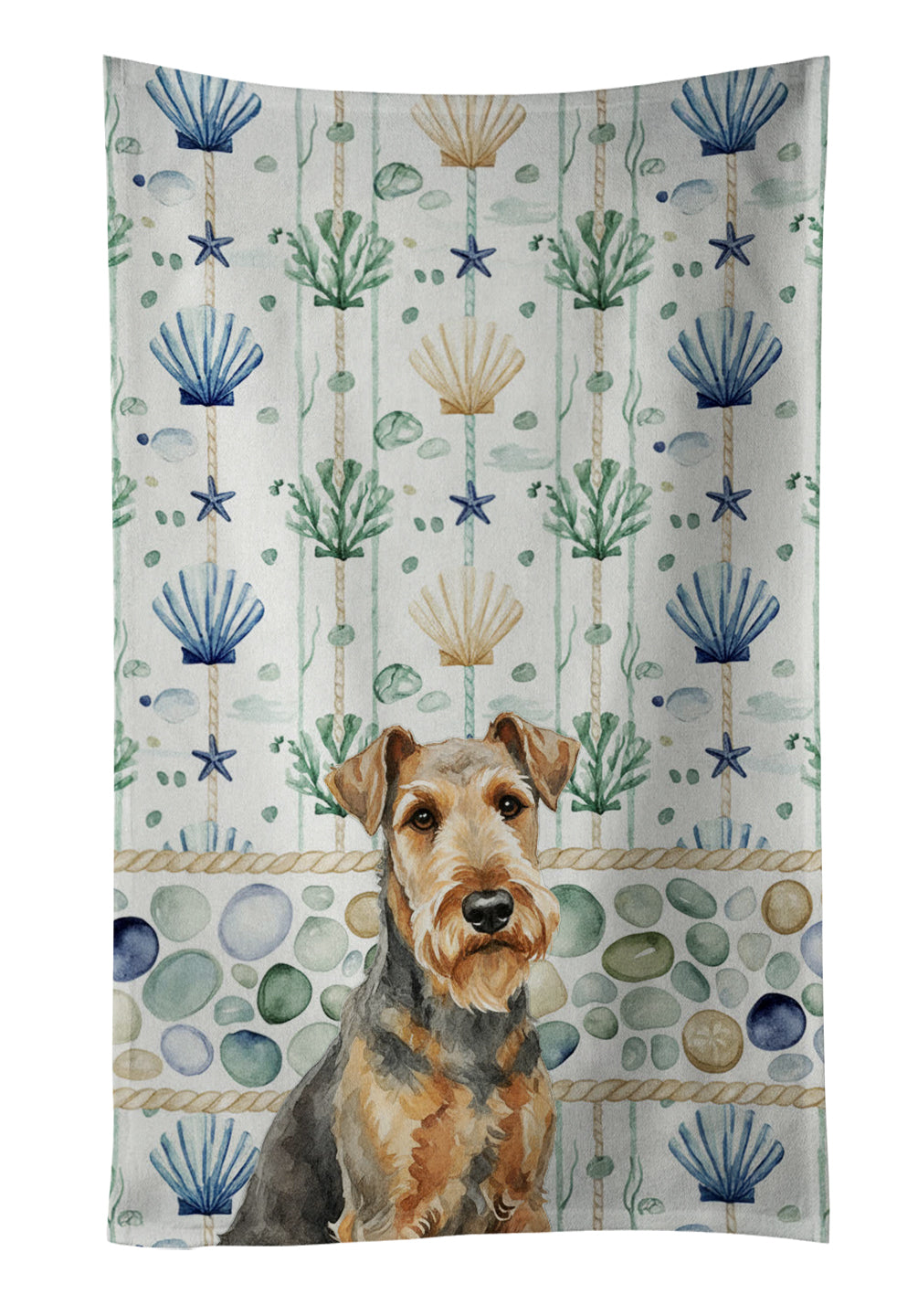 Caroline's Treasures Grizzle Airedale Terrier Coastal Sea Glass Kitchen Towel