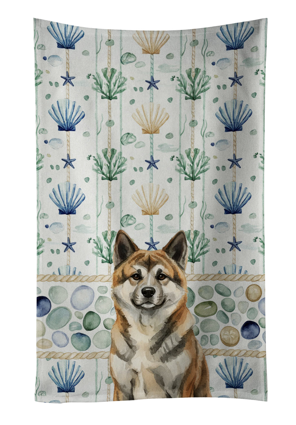 Caroline's Treasures Brindle Akita Coastal Sea Glass Kitchen Towel