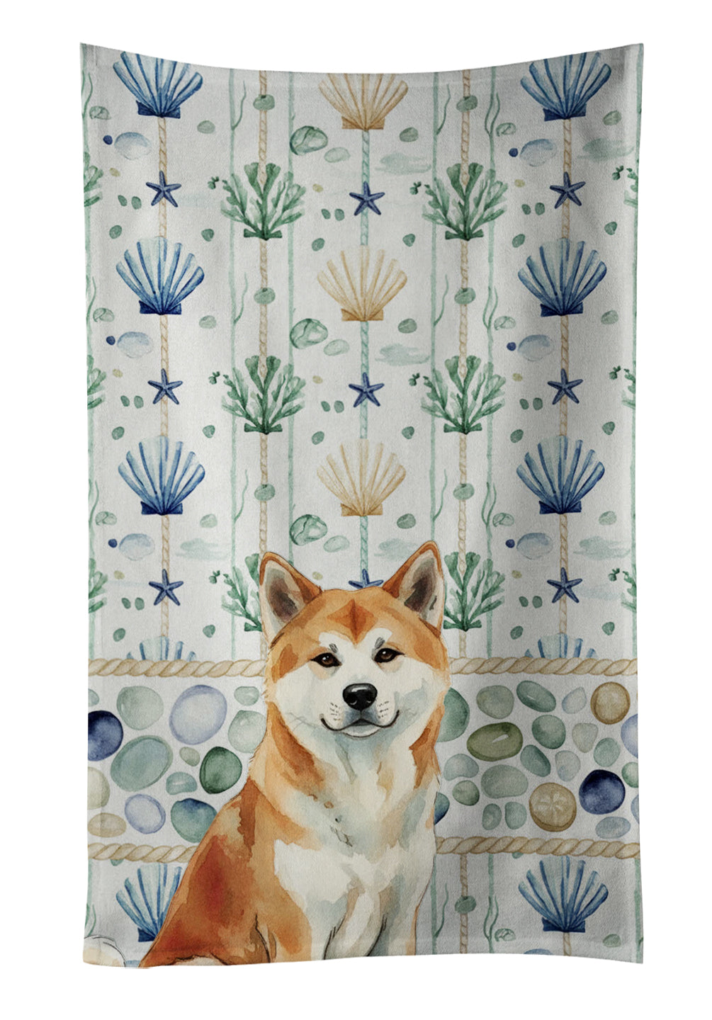 Caroline's Treasures Red Akita Coastal Sea Glass Kitchen Towel