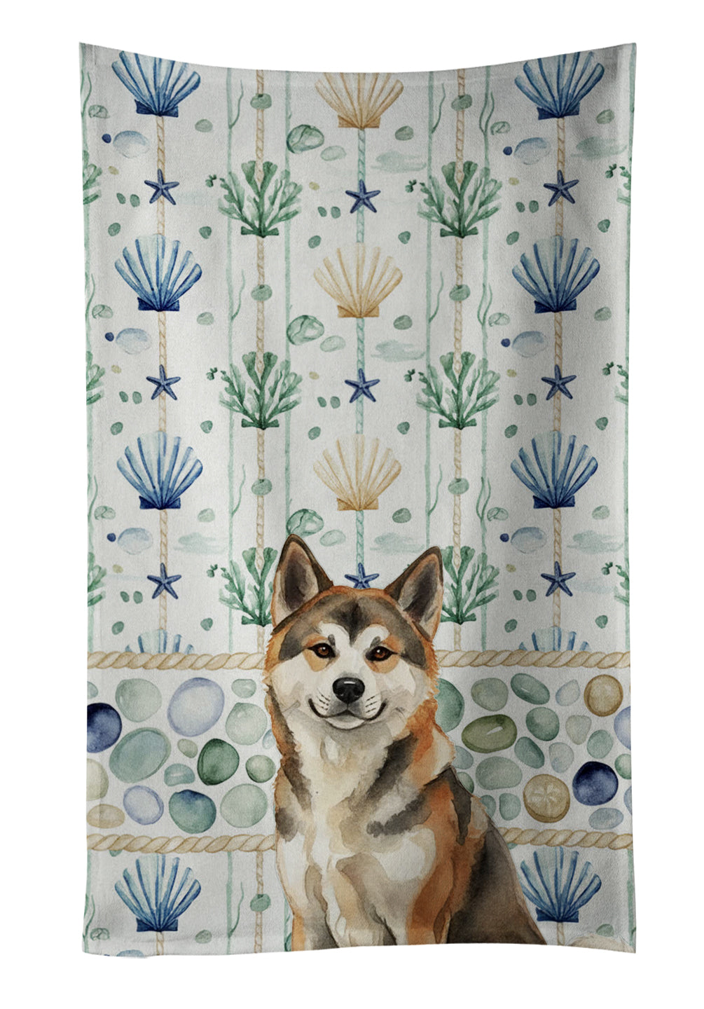 Caroline's Treasures Sesame Akita Coastal Sea Glass Kitchen Towel