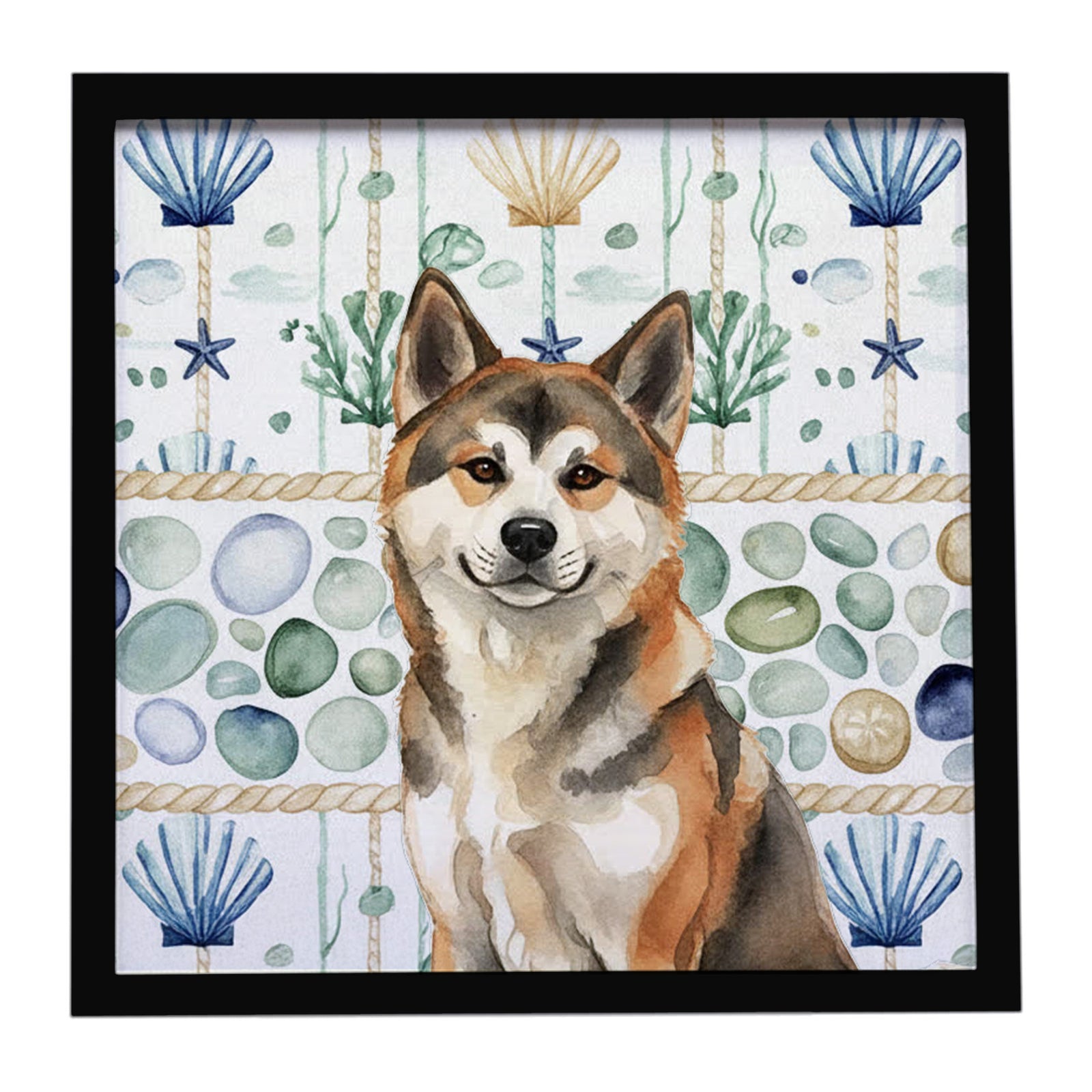 Caroline's Treasures Sesame Akita Coastal Sea Glass Framed Metal Print