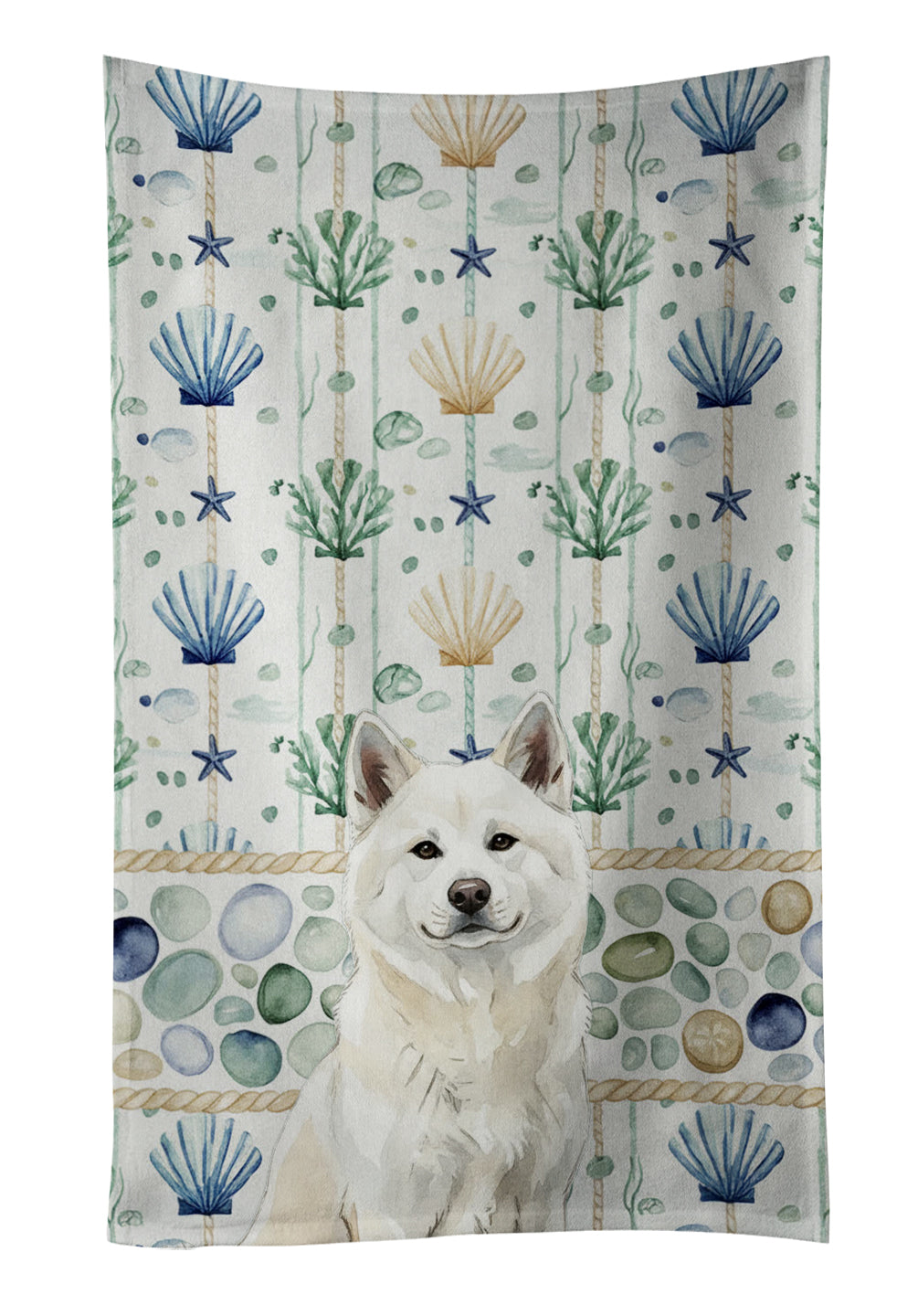 Caroline's Treasures White Akita Coastal Sea Glass Kitchen Towel