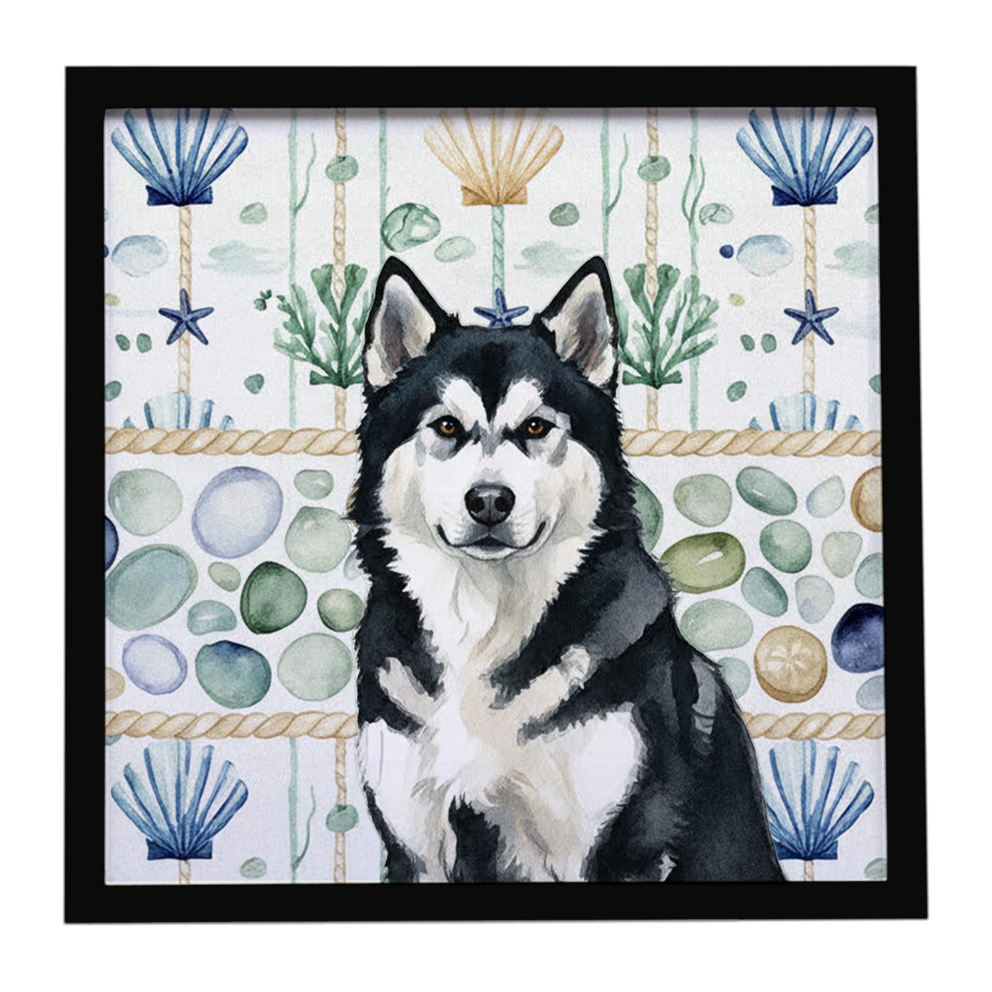 Caroline's Treasures Black and White Alaskan Malamute Coastal Sea Glass Framed Metal Print
