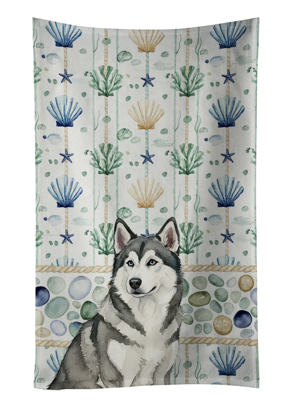 Caroline's Treasures Gray and White Alaskan Malamute Coastal Sea Glass Kitchen Towel