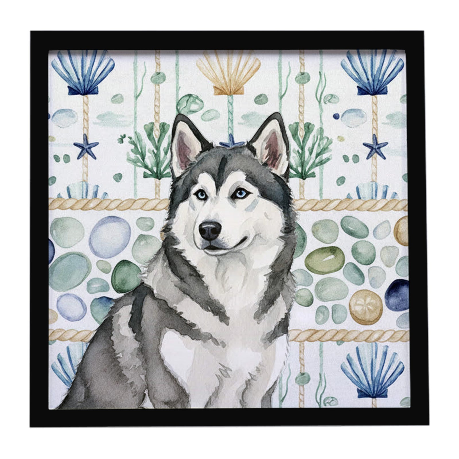 Caroline's Treasures Gray and White Alaskan Malamute Coastal Sea Glass Framed Metal Print