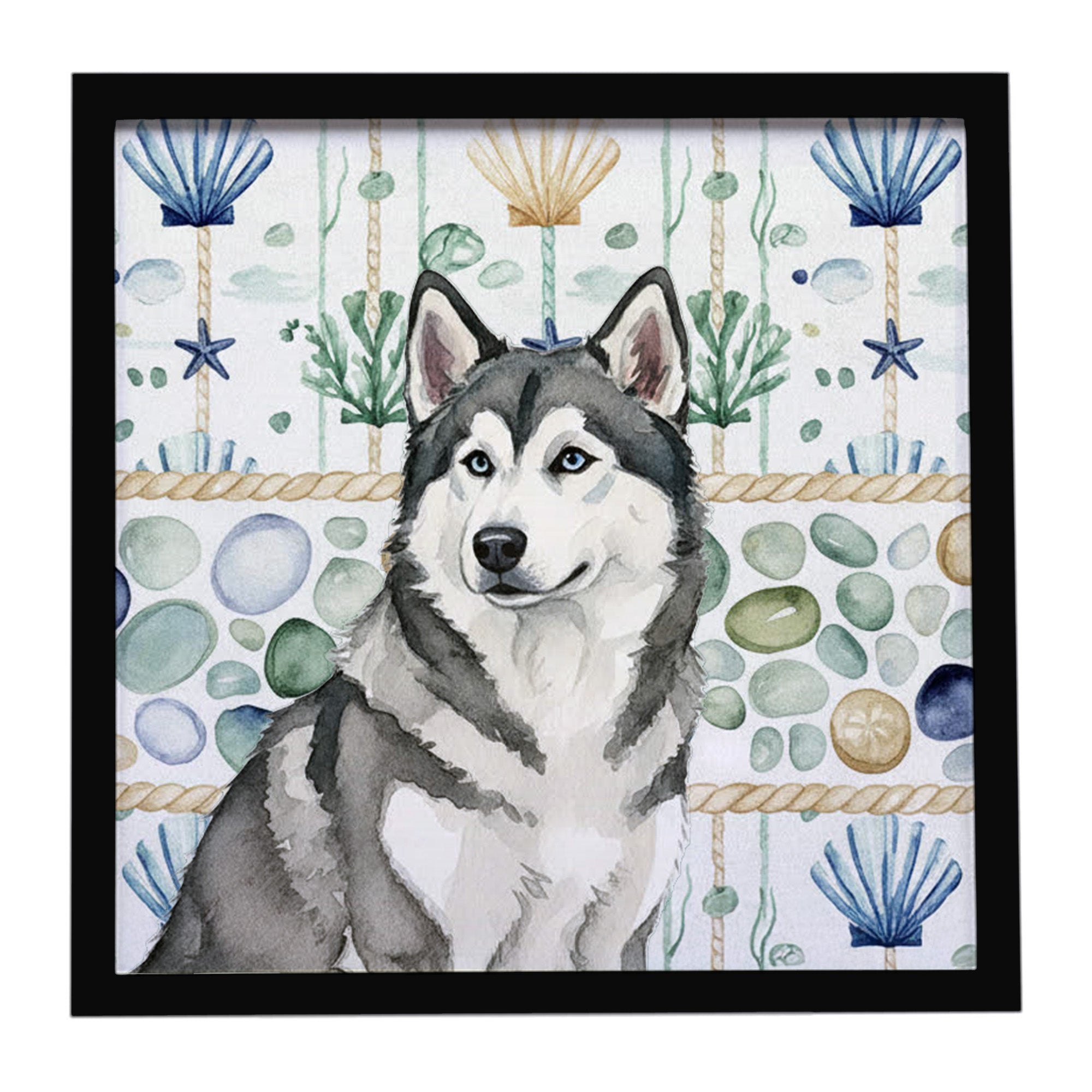 Caroline's Treasures Gray and White Alaskan Malamute Coastal Sea Glass Framed Metal Print