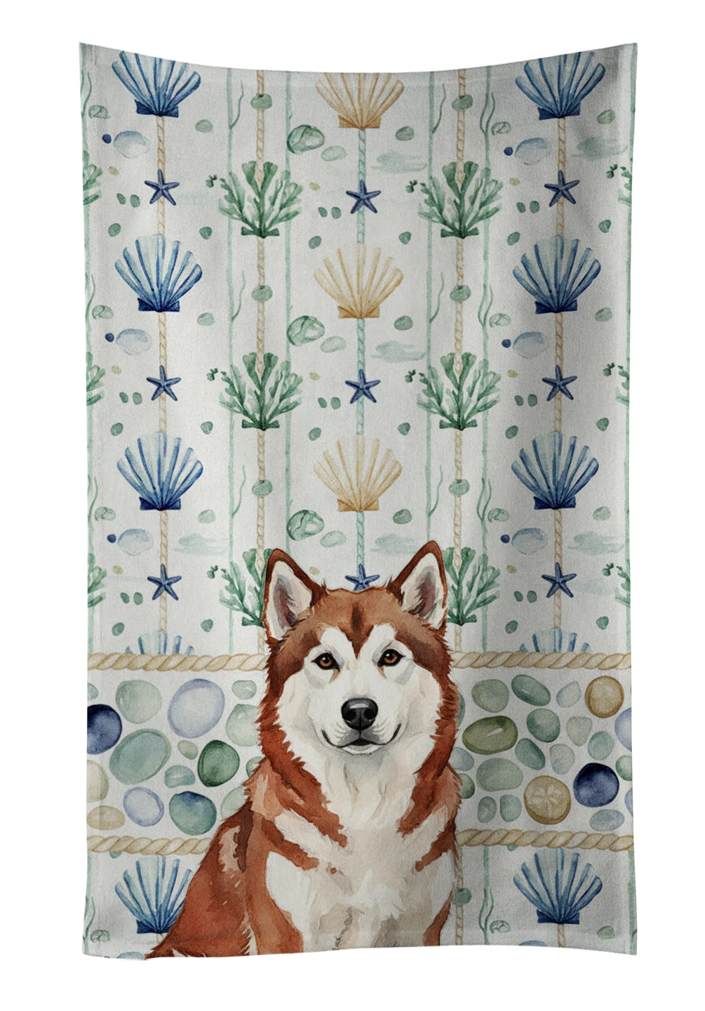 Caroline's Treasures Red and White Alaskan Malamute Coastal Sea Glass Kitchen Towel